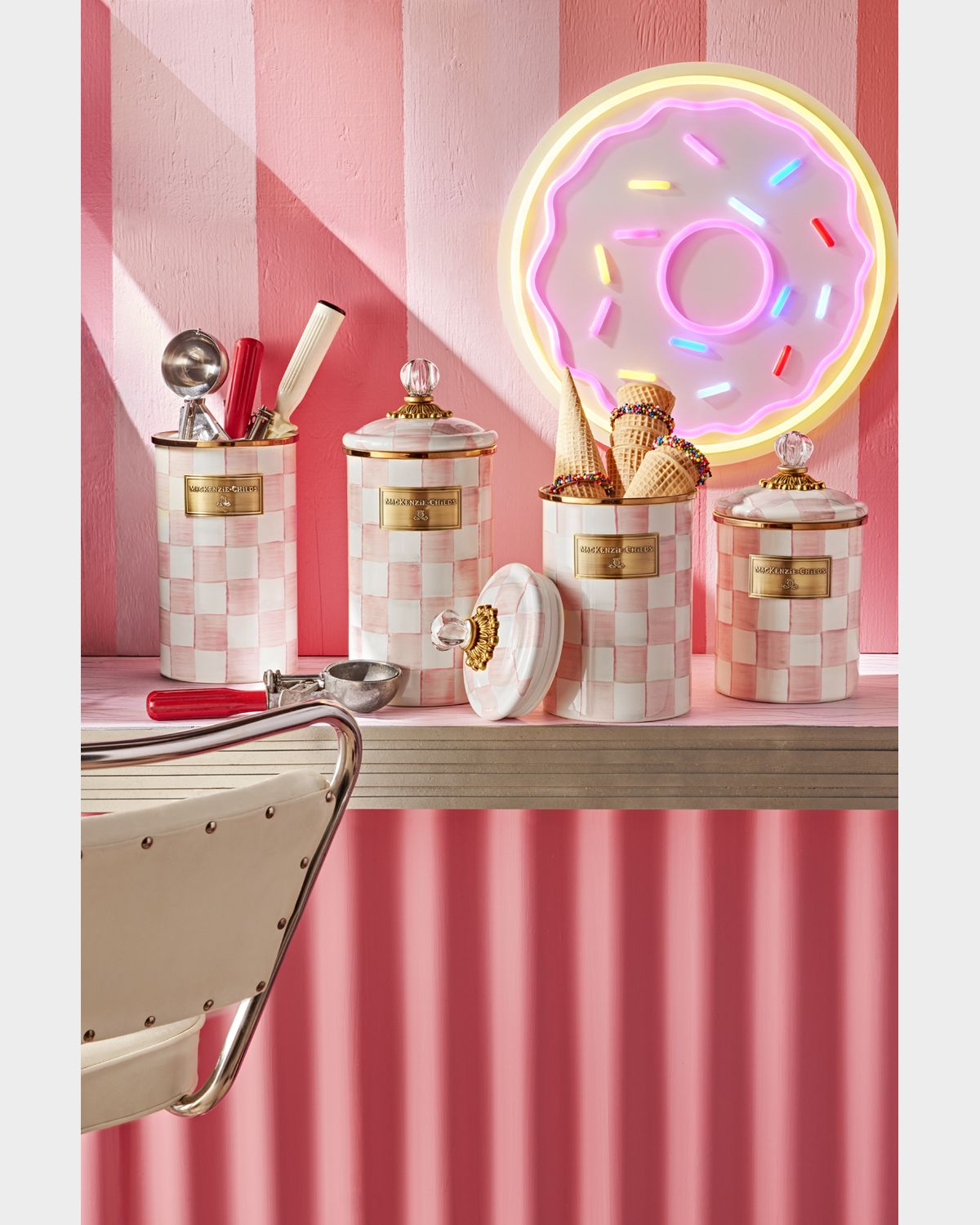 MacKenzie-Childs Rosy Check Enamel Canister