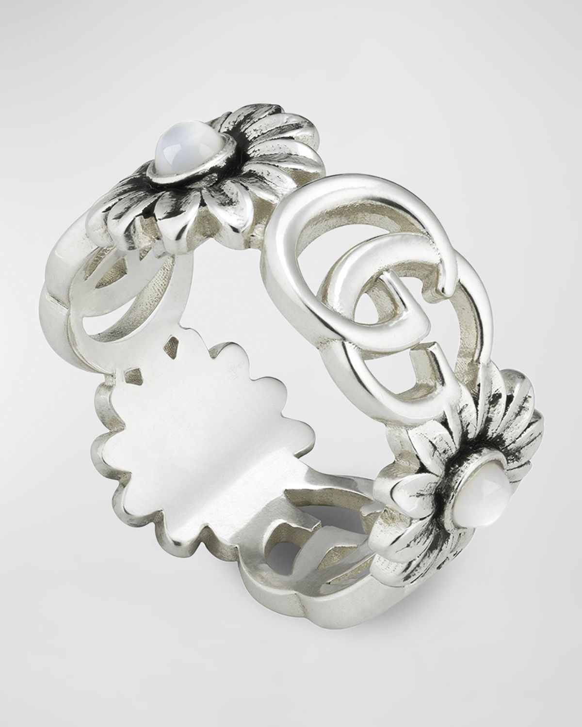 Gucci GG Marmont 10mm Sterling Silver Pearl Flower Ring