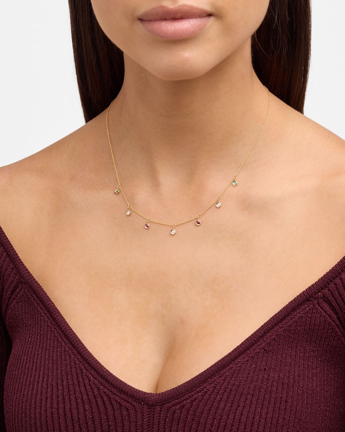 Roberto Coin 18K Yellow Gold Ruby, Emerald and Diamond 7 Dangle Necklace