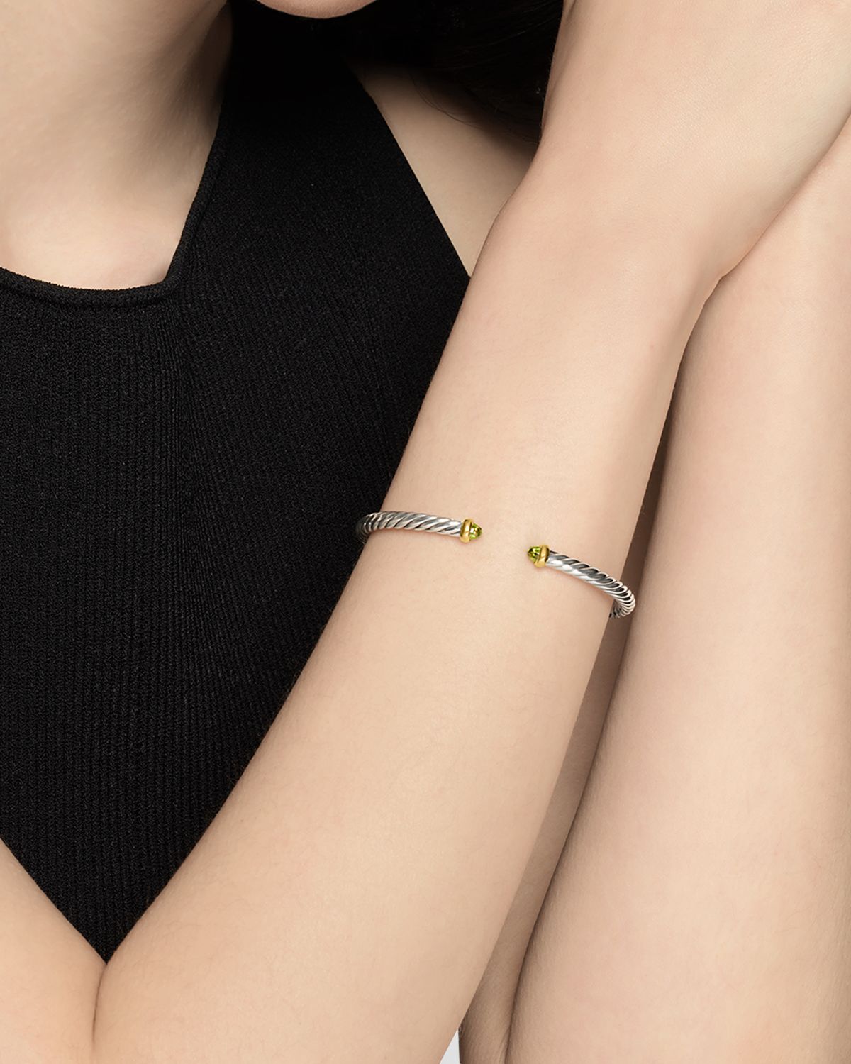 David Yurman Cable Flex Bracelet with Gemstone in Silver and 14K Gold, 4mm