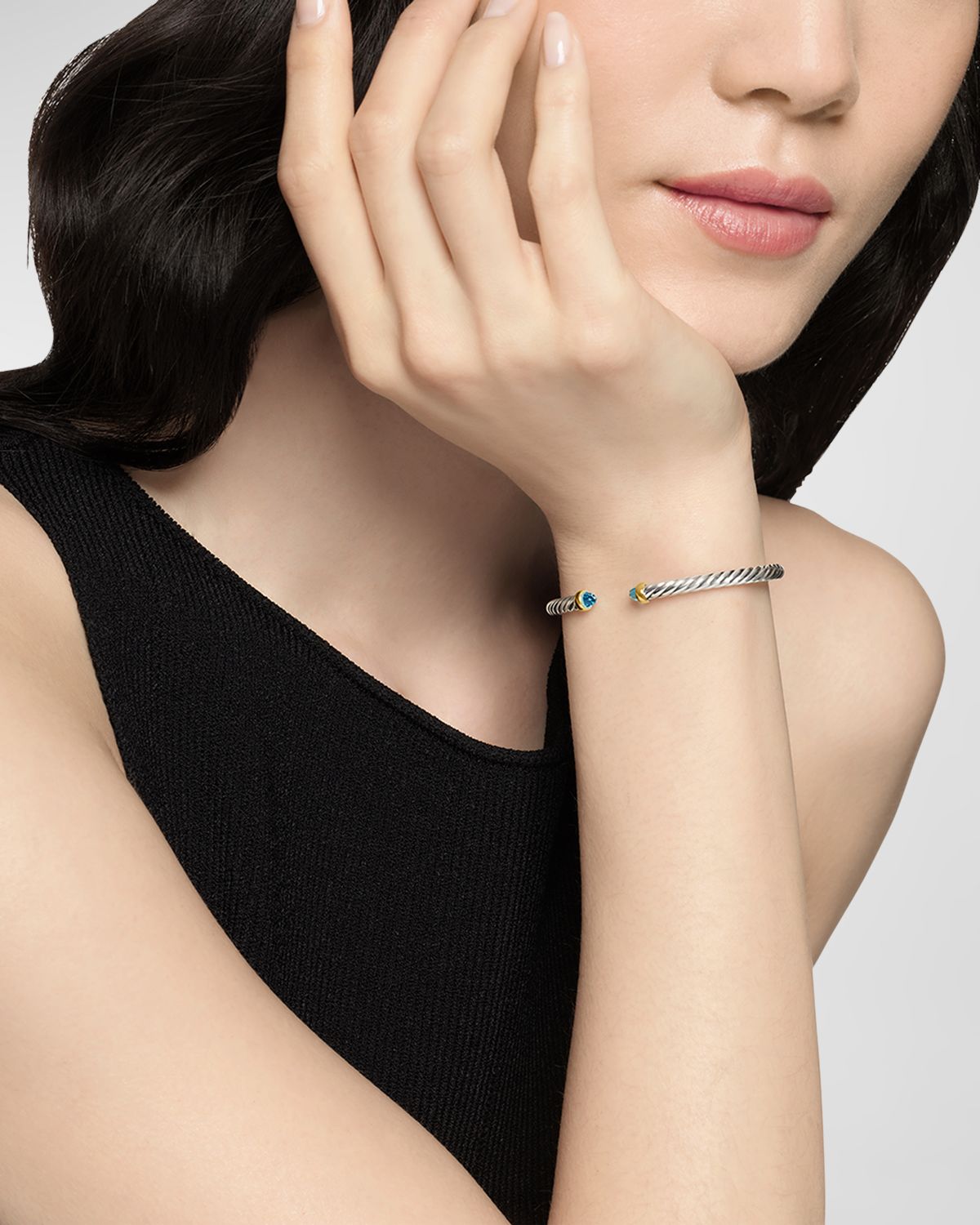 David Yurman Cable Flex Bracelet with Gemstone in Silver and 14K Gold, 4mm