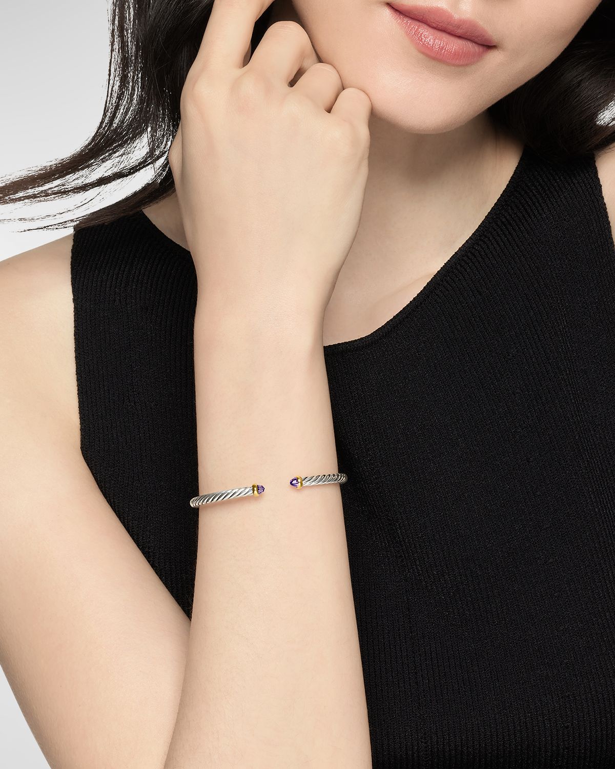 David Yurman Cable Flex Bracelet with Gemstone in Silver and 14K Gold, 4mm