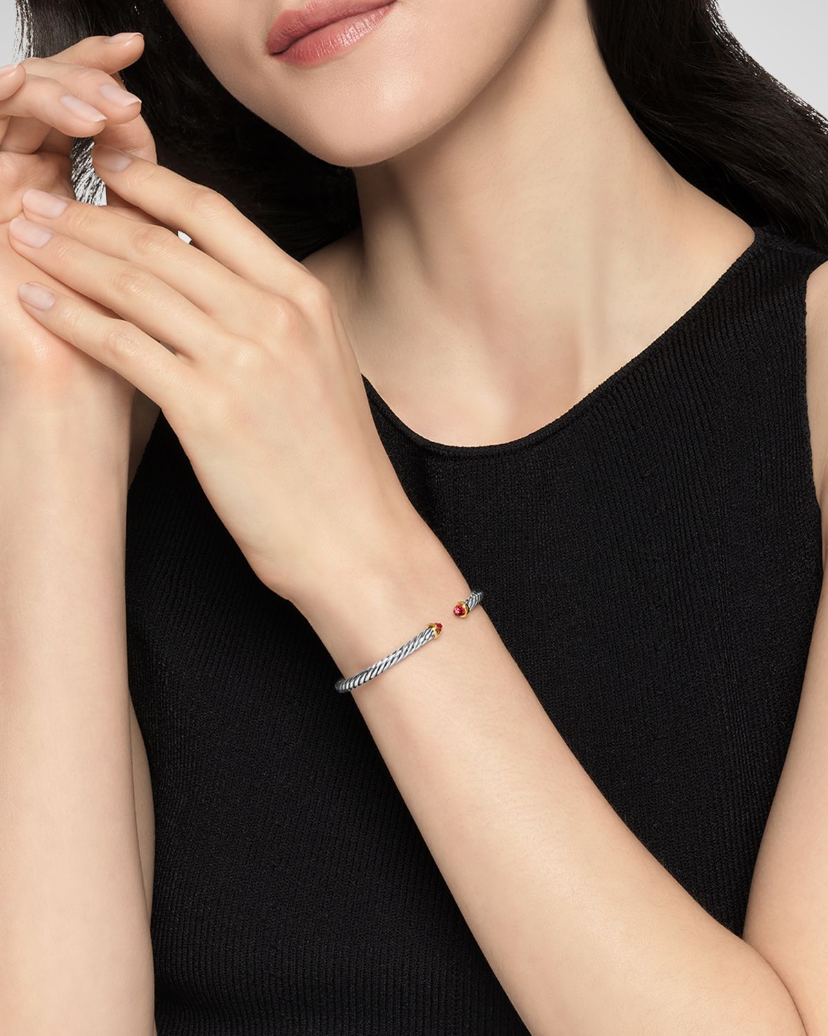 David Yurman Cable Flex Bracelet with Gemstone in Silver and 14K Gold, 4mm