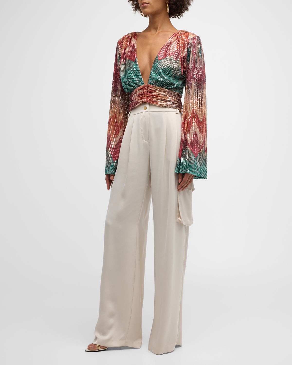 Ramy Brook Erin Sequin-Embellished Chevron Blouse