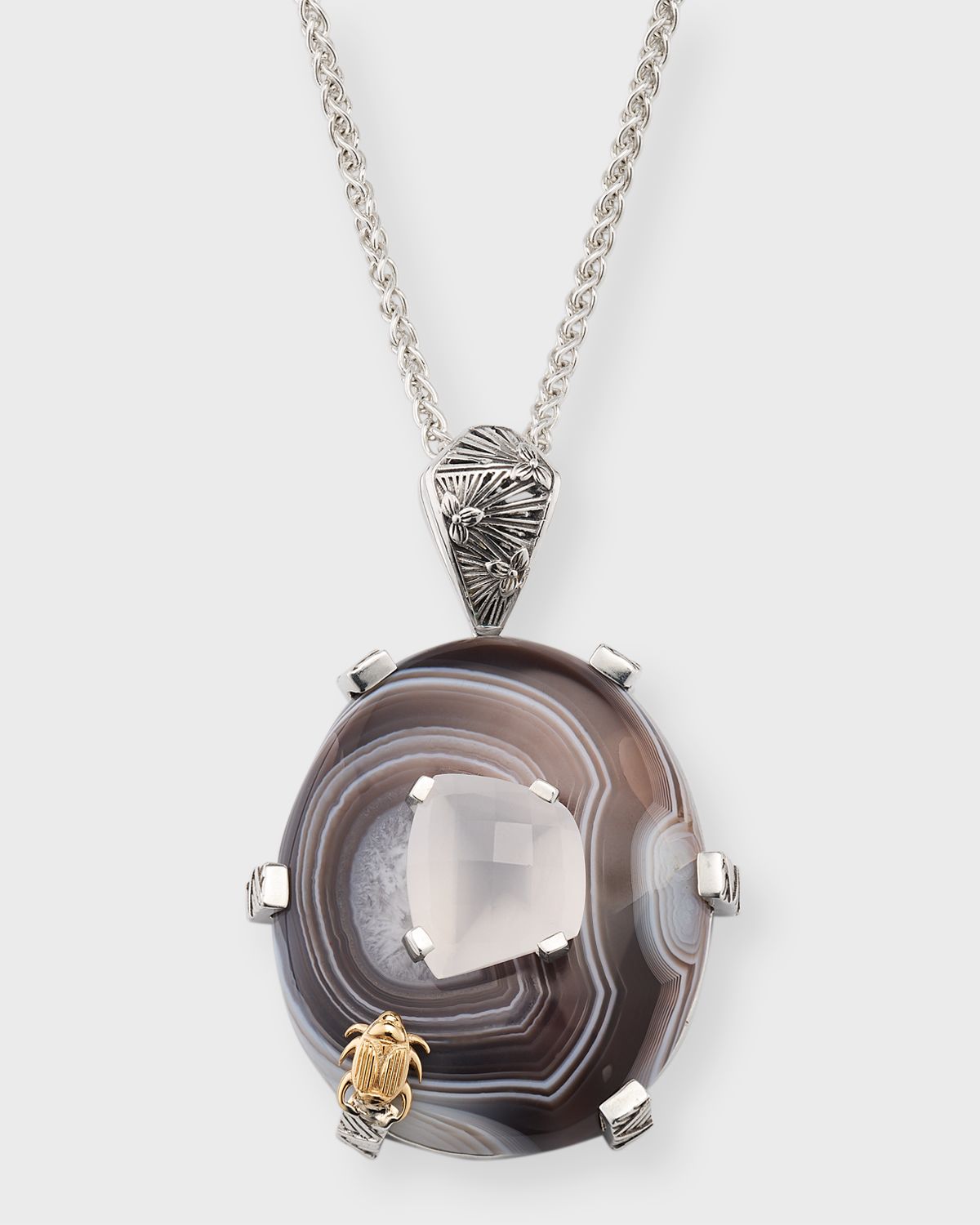 Stephen Dweck Botswana Agate and Moonstone Pendant Necklace in Sterling Silver