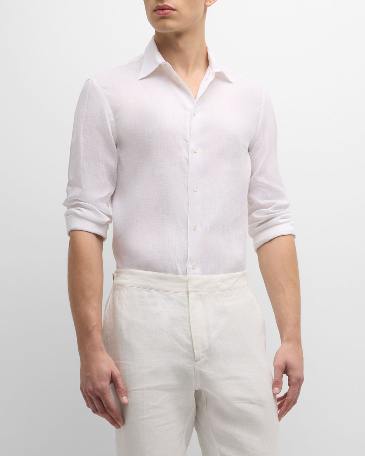 Emporio Armani Men 's Linen Sport Shirt