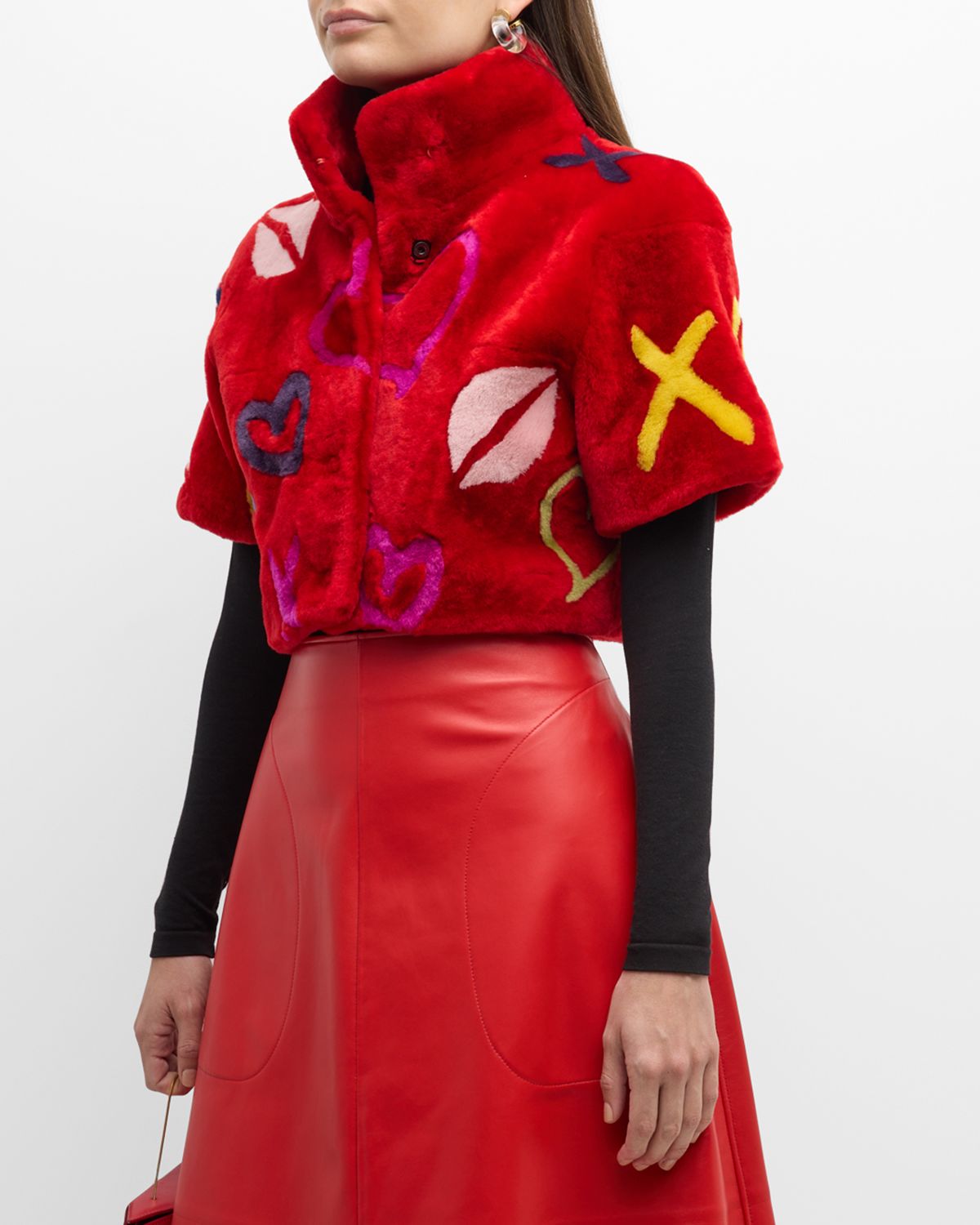 Gorski XO Short-Sleeve Crop Lamb Shearling Bolero