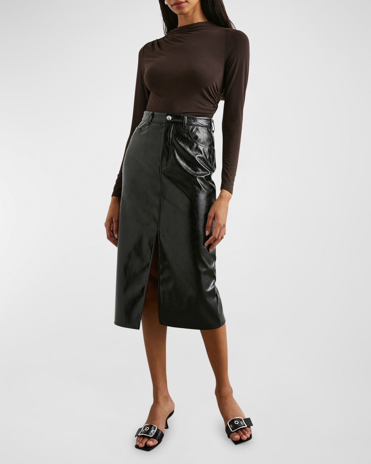 Rails Joelle Shirred Asymmetrical Mock-Neck Top