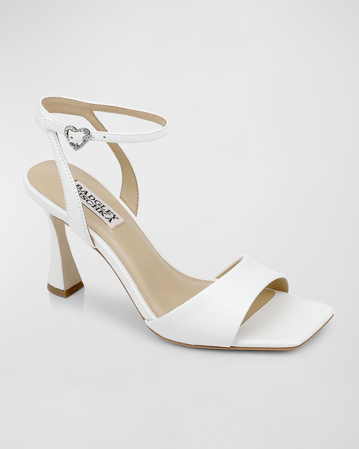 Badgley Mischka Cady Leather Crystal Heart Ankle-Strap Sandals