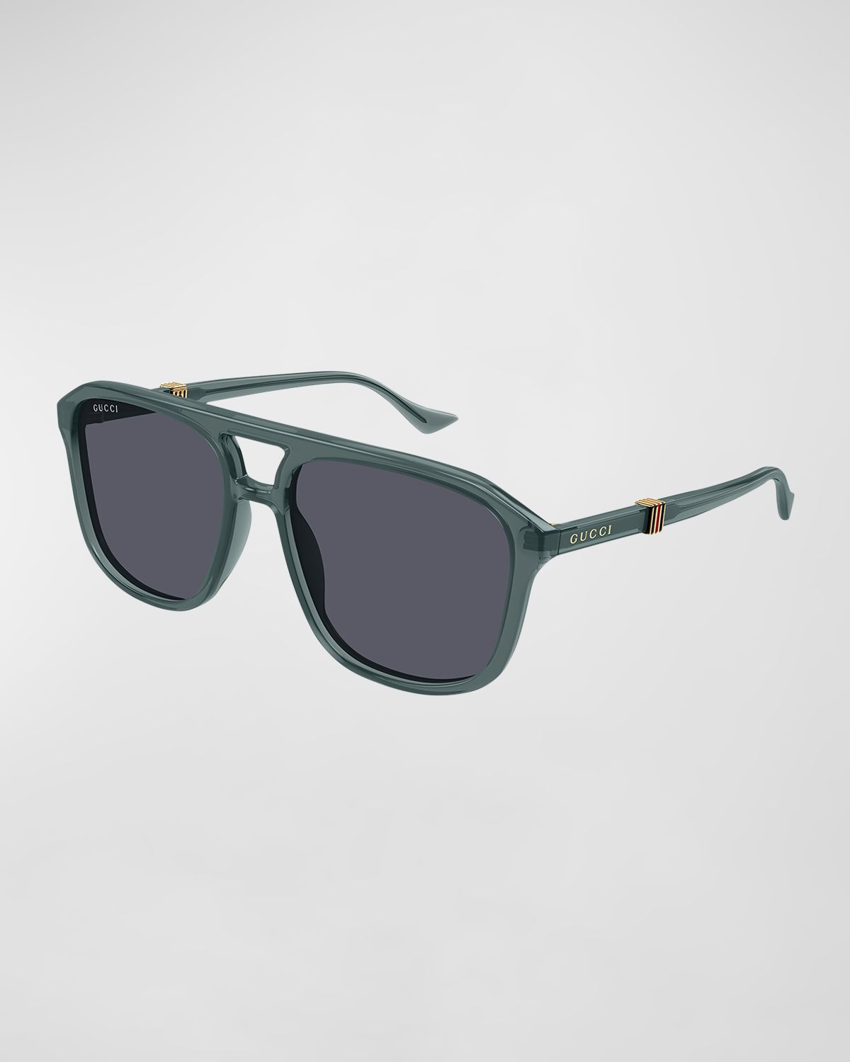 Gucci Men 's Double-Bridge Acetate Aviator Sunglasses