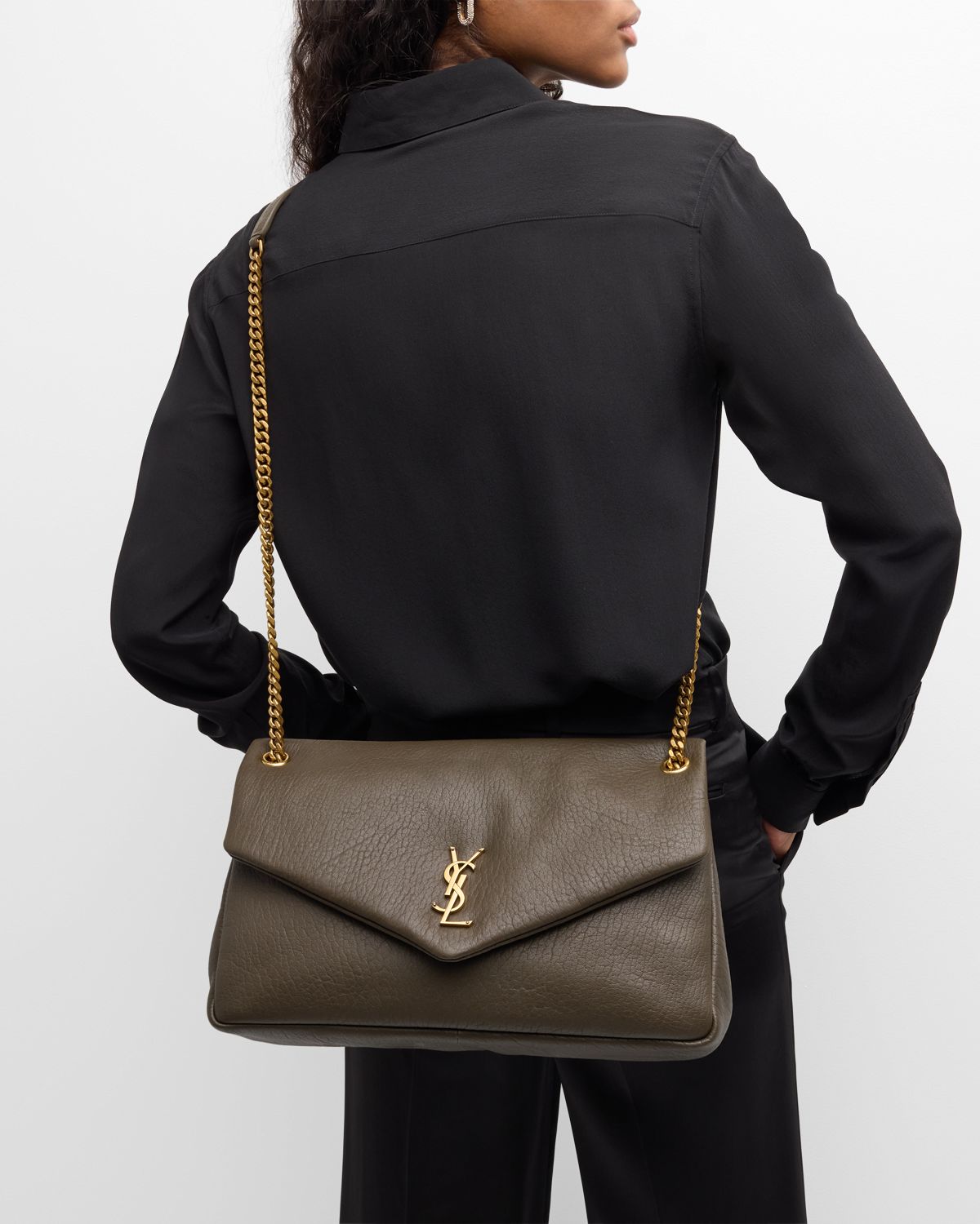 Saint Laurent Calypso Large YSL Shoulder Bag in Leather