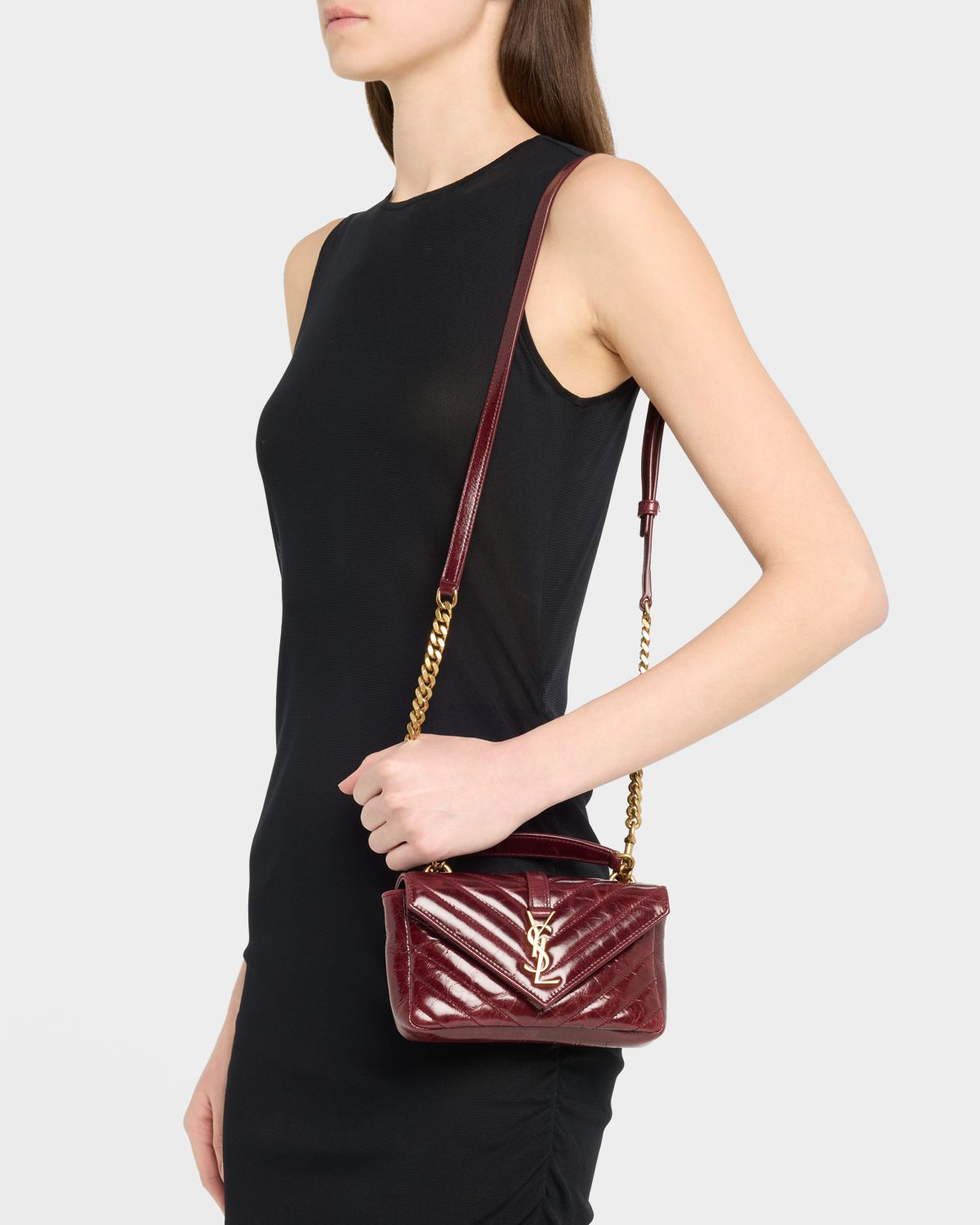 Saint Laurent College Mini YSL Quilted Top Handle Bag