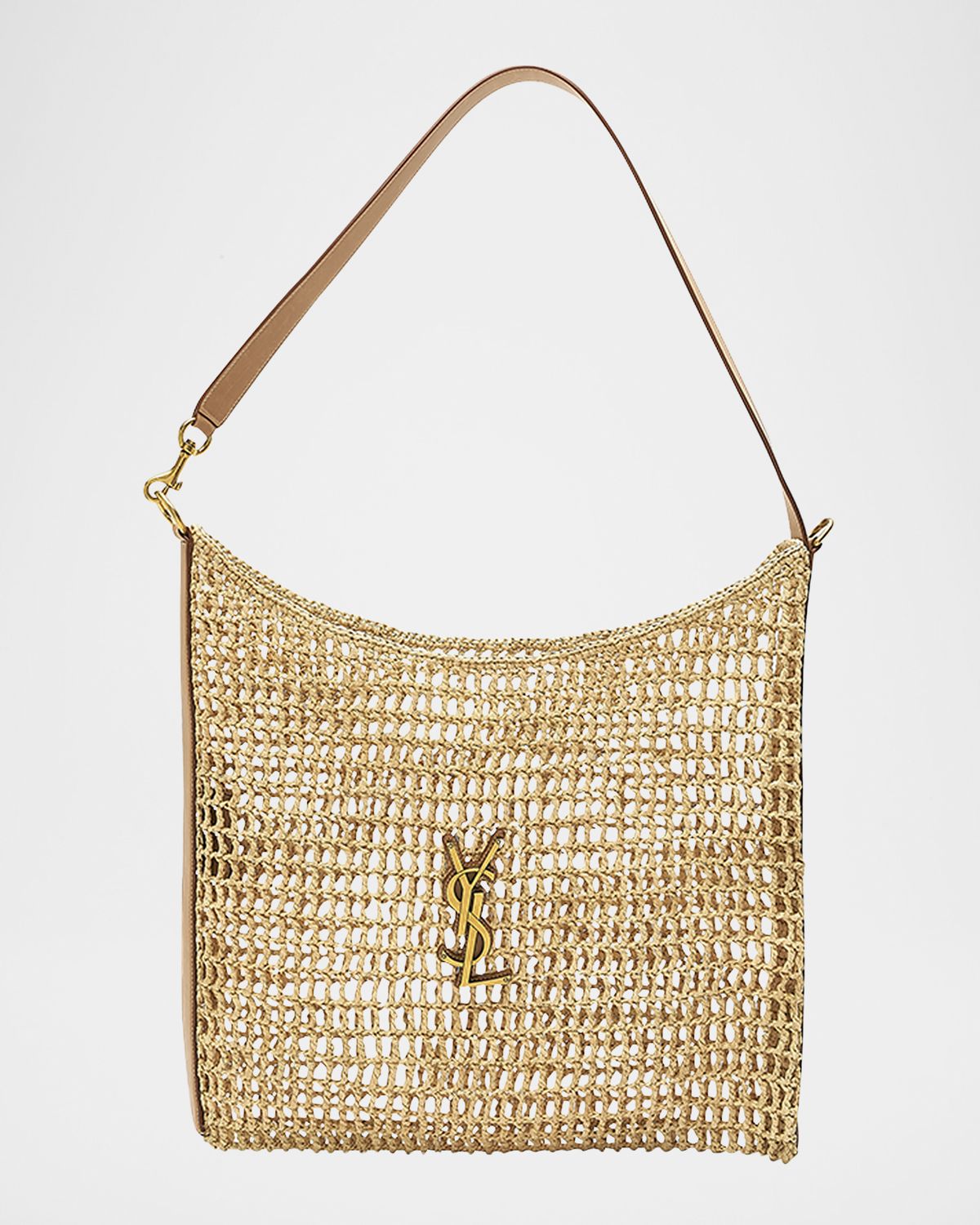 Saint Laurent Oxalis YSL Monogram Shoulder Bag in Raffia with Bronze Hardware