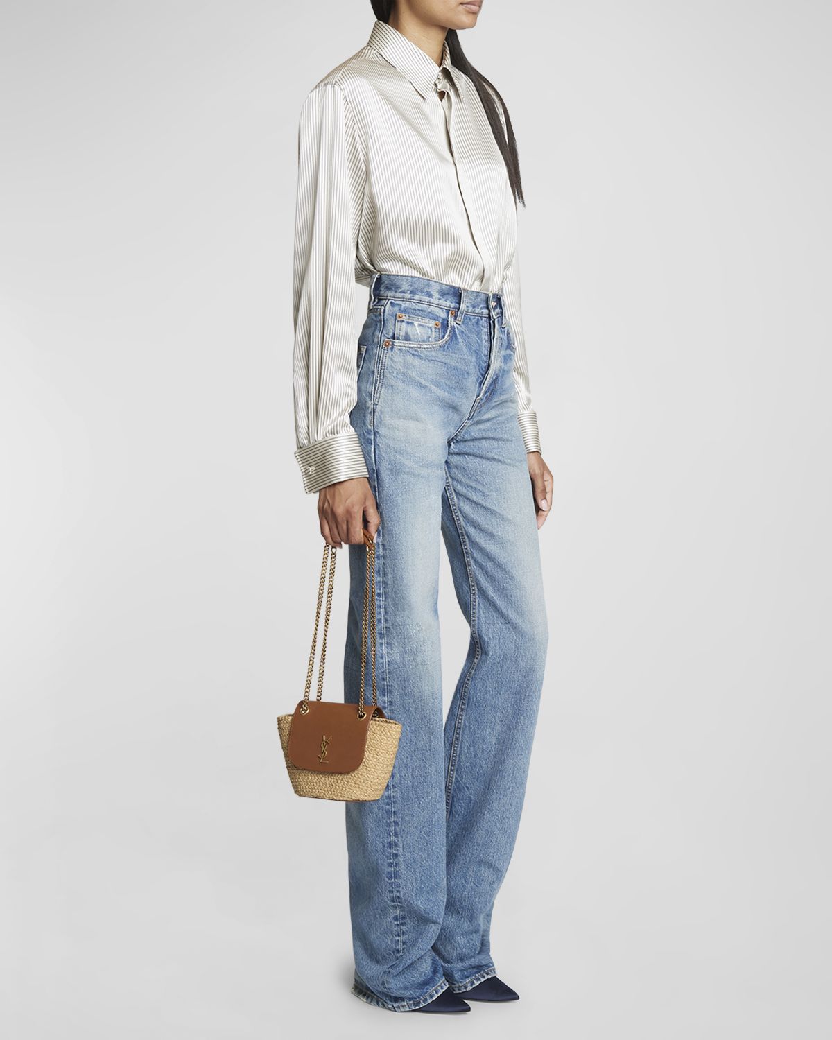 Saint Laurent Panier Mini YSL Flap Crossbody Basket Bag in Raffia