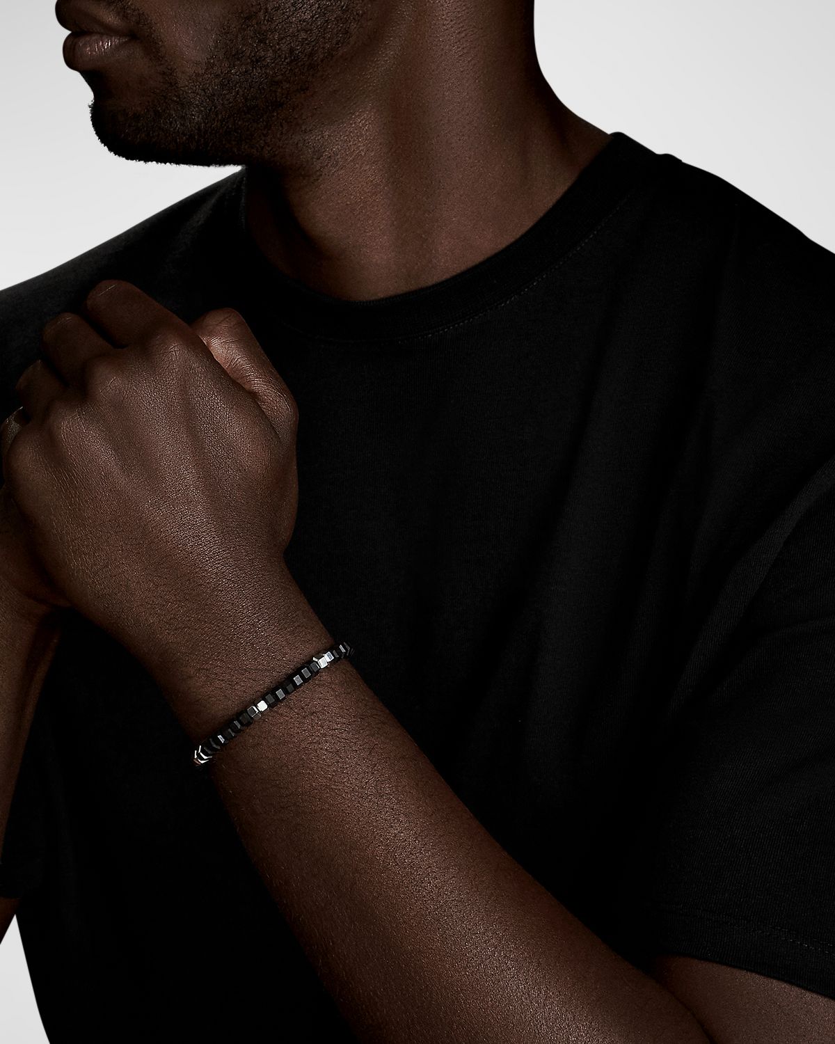 David Yurman Men 's Hex Bead Bracelet in Silver with Black Onyx, 6mm, 7.5"L