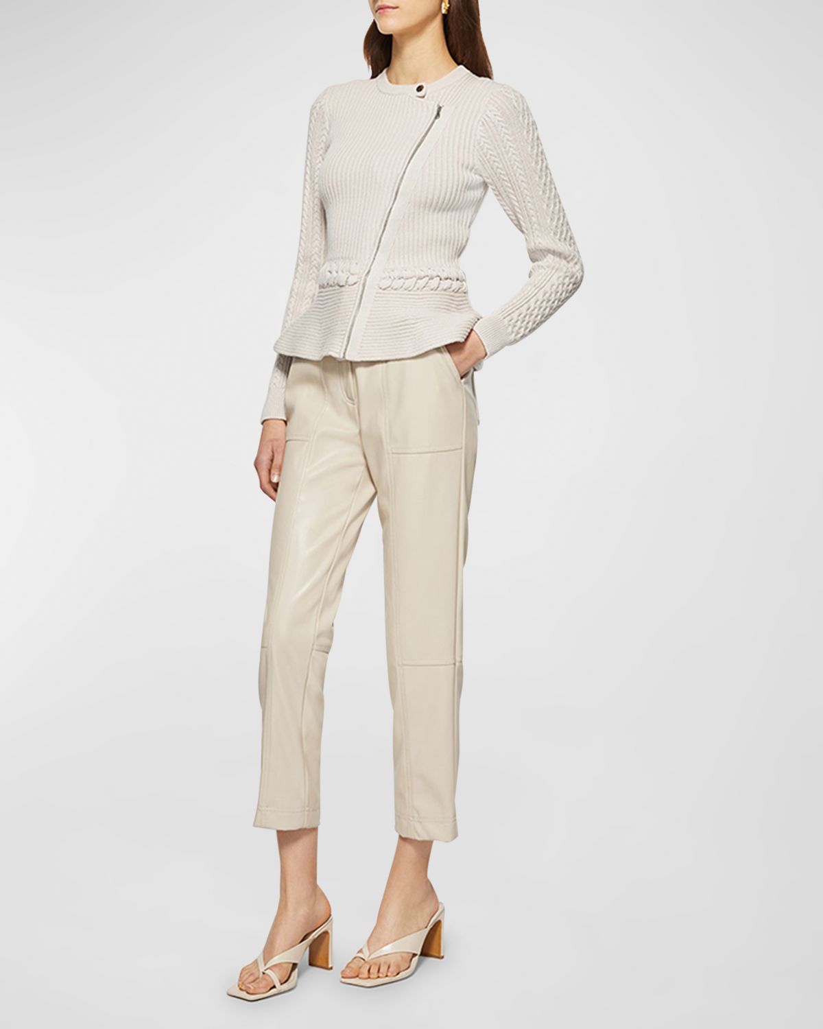 SIMKHAI Andi Mixed-Knit Cotton Peplum Jacket