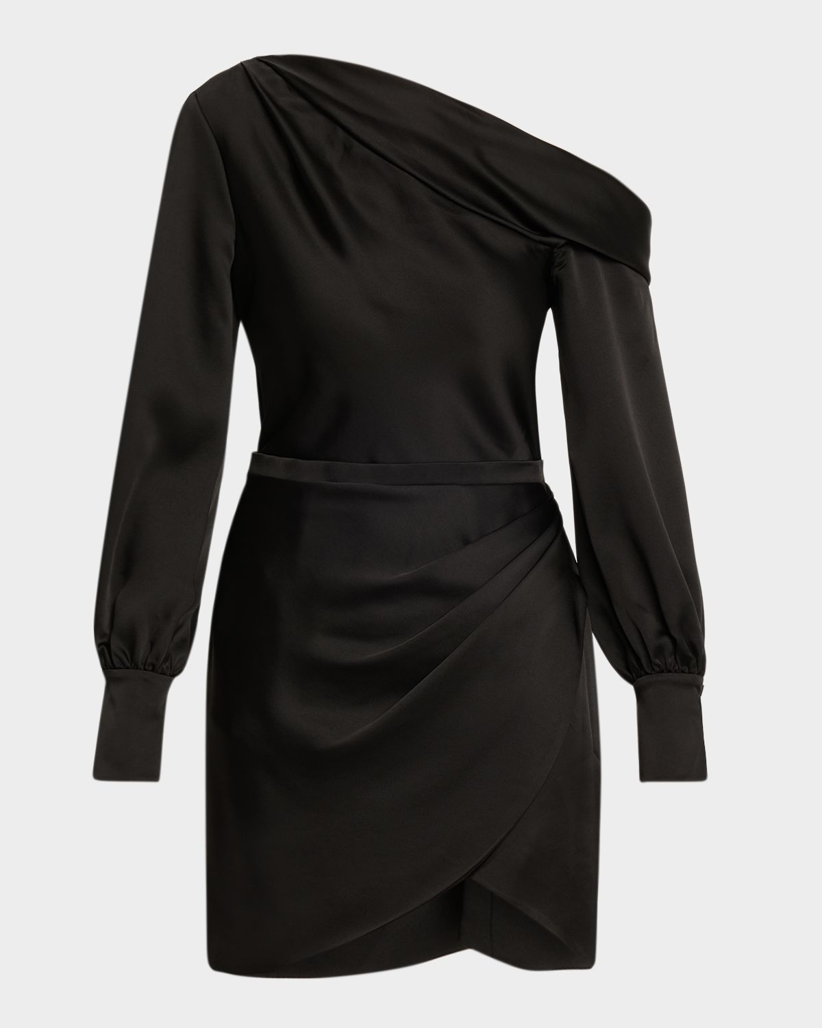 SIMKHAI Cameron One-Shoulder Wrap-Skirt Satin Mini Dress | Thumbnail 9 SIMKHAI Cameron One-Shoulder Wrap-Skirt Satin Mini Dress | Thumbnail 9