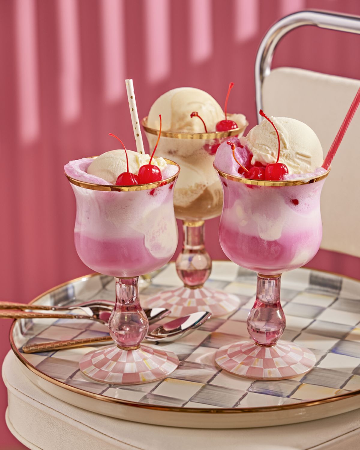 MacKenzie-Childs Rosy Check Wine Glass