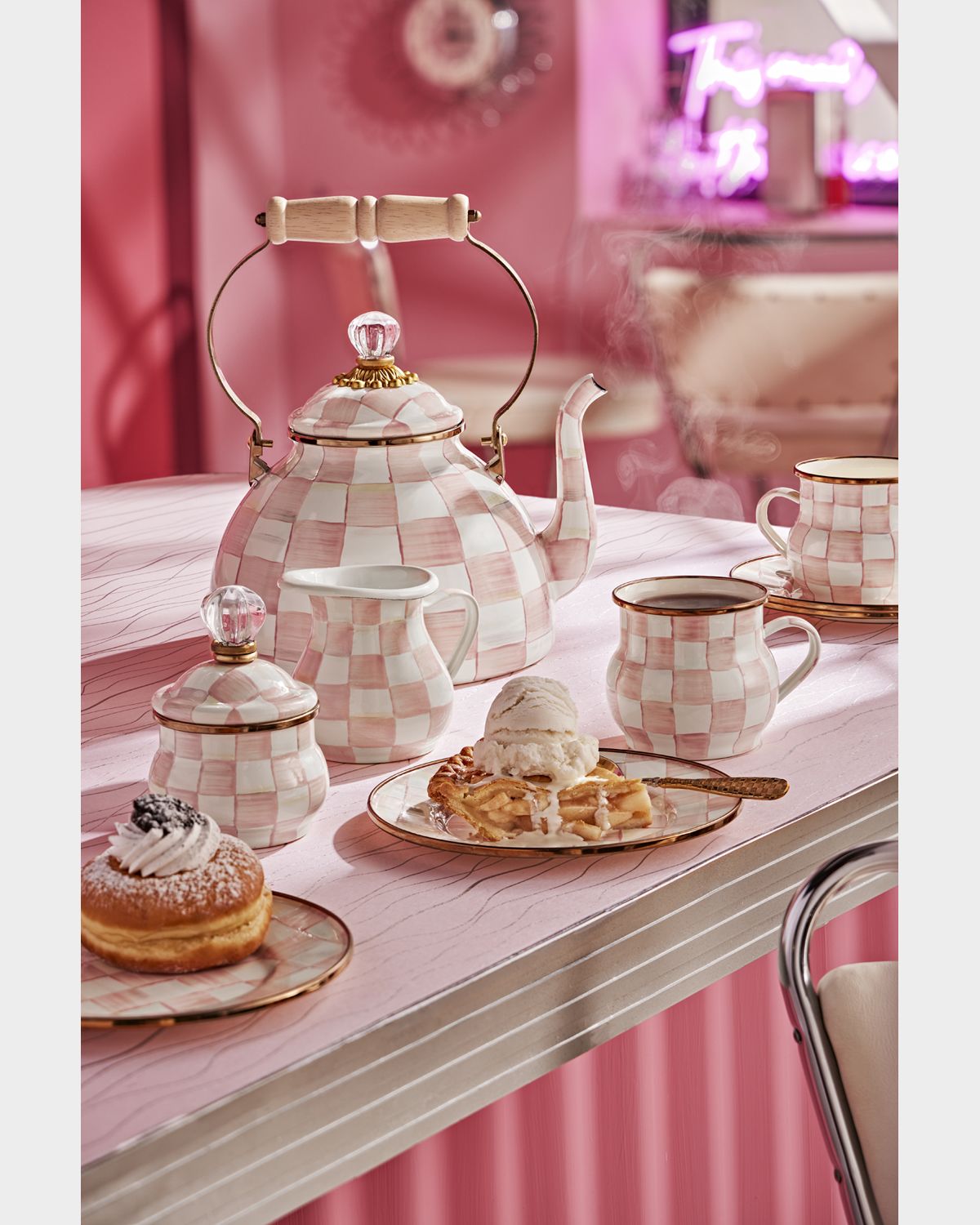 MacKenzie-Childs Rosy Check Enamel Lidded Sugar Bowl