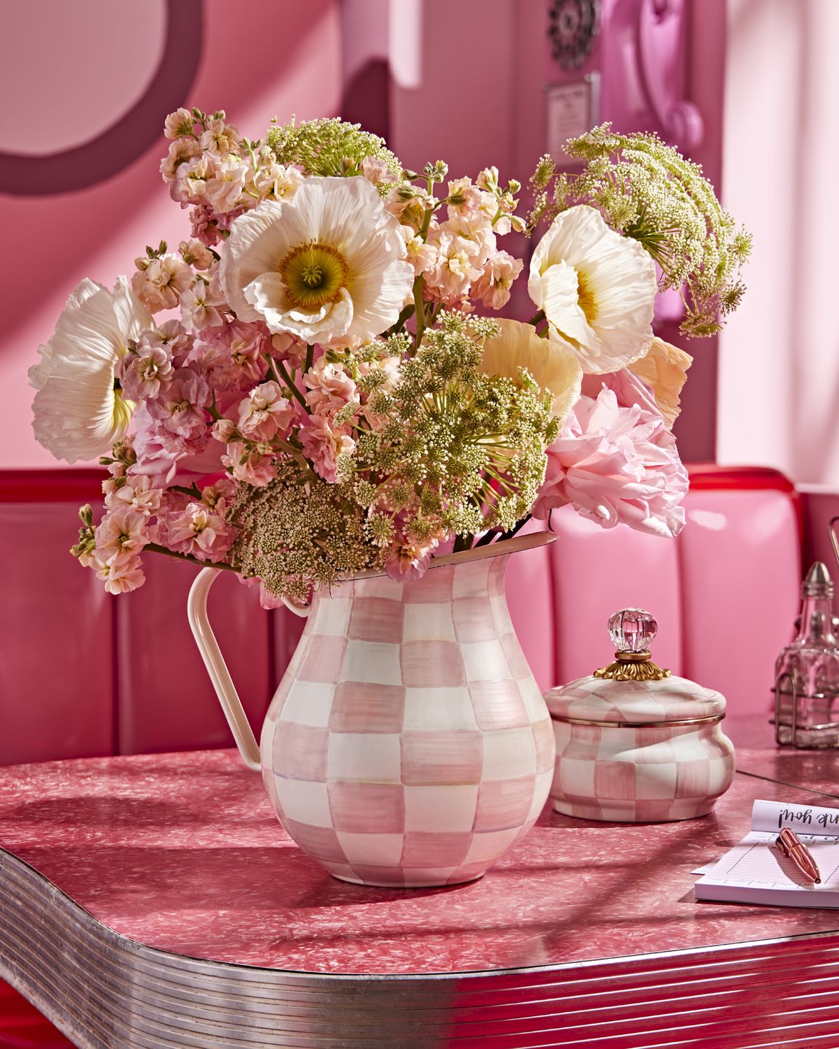 MacKenzie-Childs Rosy Check Enamel Squashed Pot