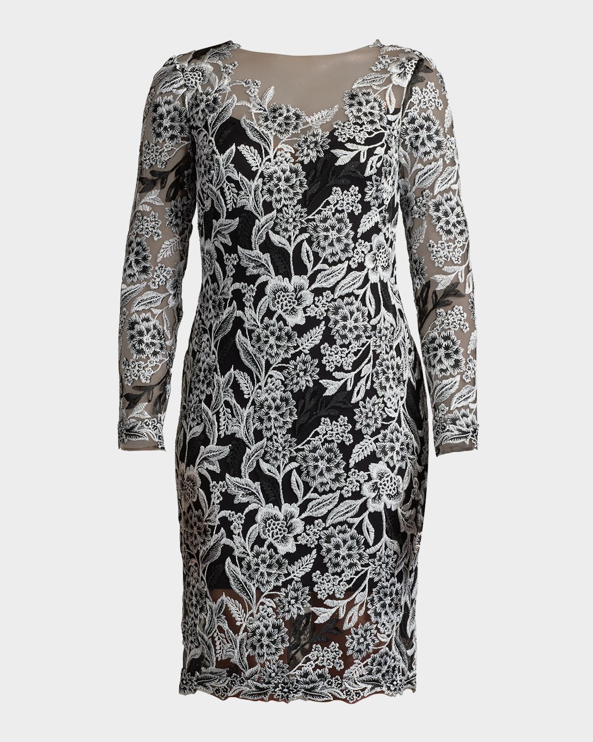 Tadashi Shoji Floral-Embroidered Illusion Midi Dress