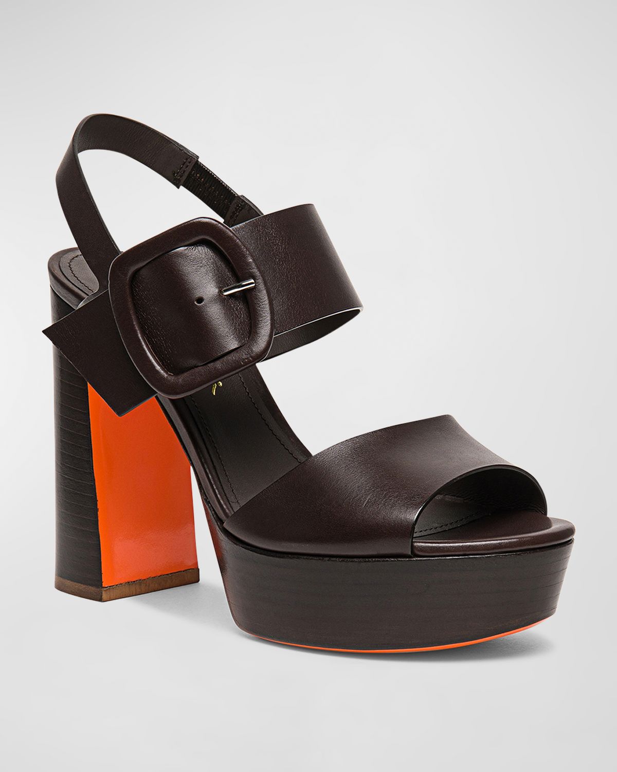 Santoni Bruxel Leather Buckle Platform Sandals