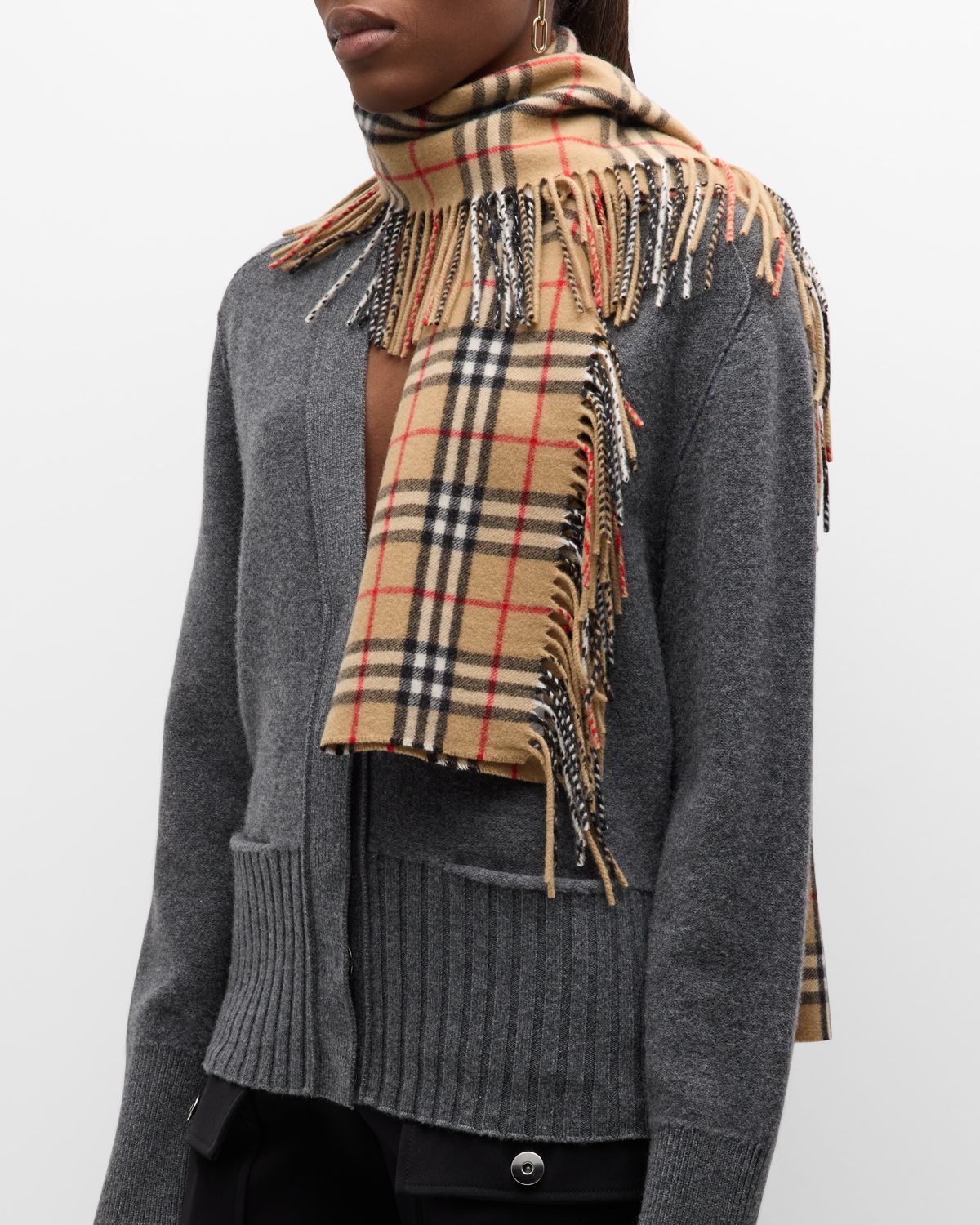 Burberry Vintage Check Fringe Cashmere Scarf