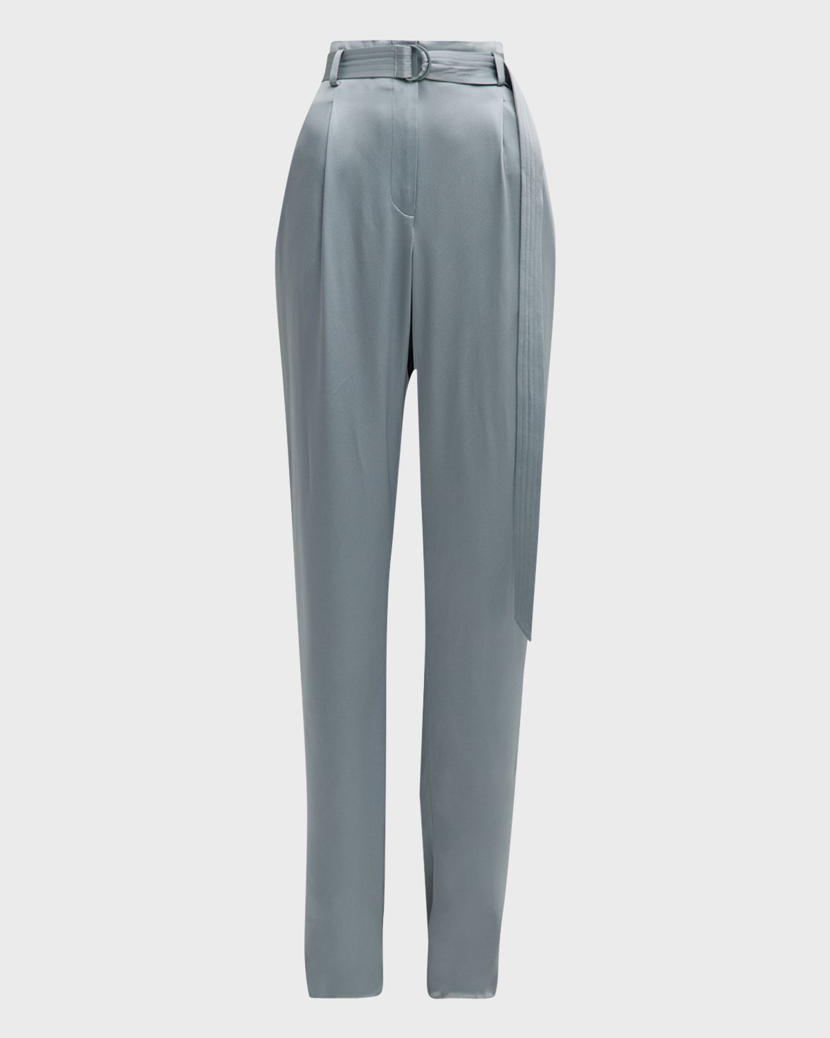 LAPOINTE High-Rise Belted Pleated Straight-Leg Doubleface Satin Pants