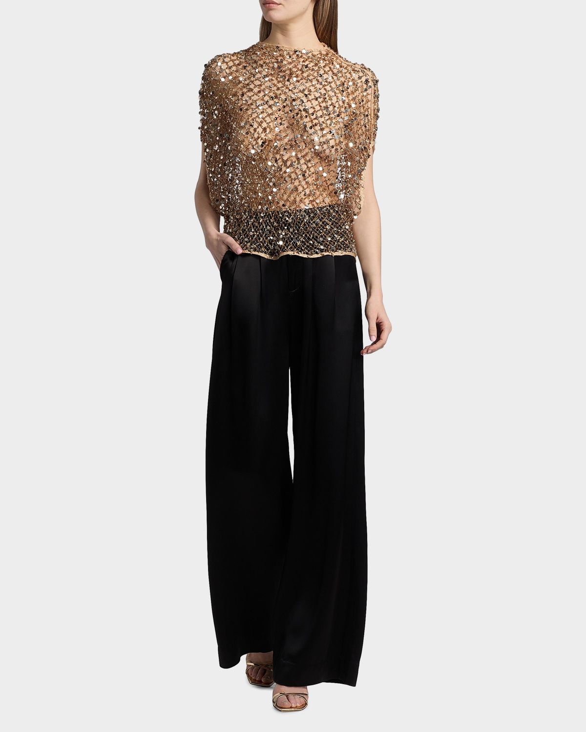 LAPOINTE Sequined Net Mesh Cape T-Shirt | Thumbnail 8