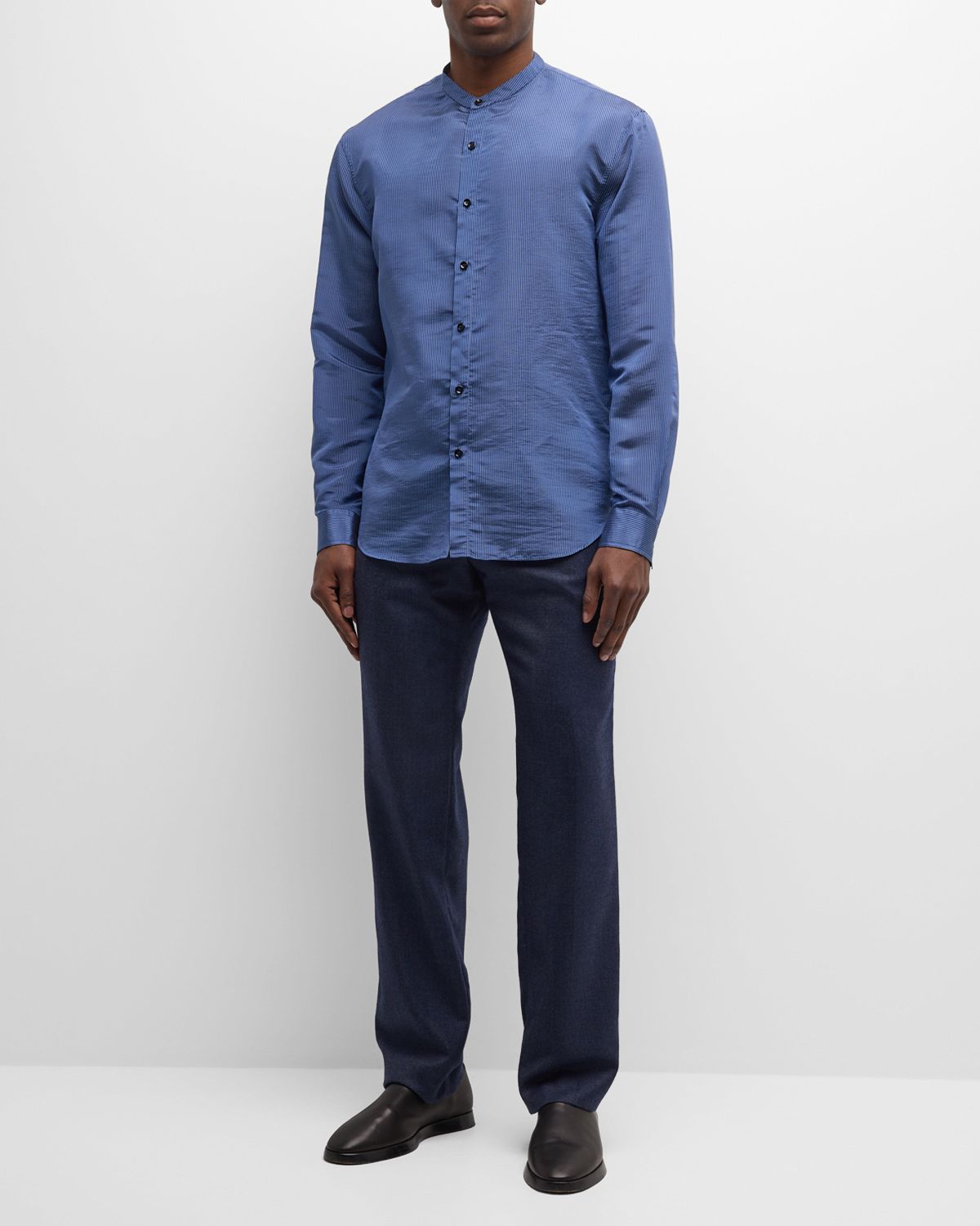 Giorgio Armani Men 's Striped Band-Collar Sport Shirt