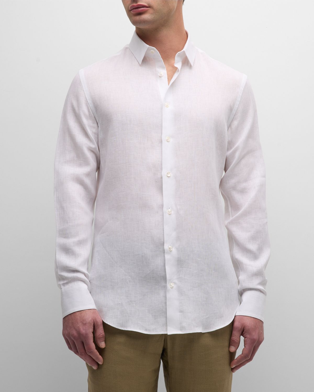 Giorgio Armani Men 's Solid Linen Sport Shirt
