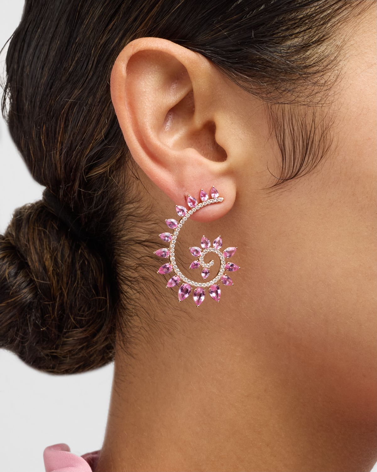 Gismondi 1754 18k Yellow Gold Pink Sapphire and Diamond Spiral Earrings