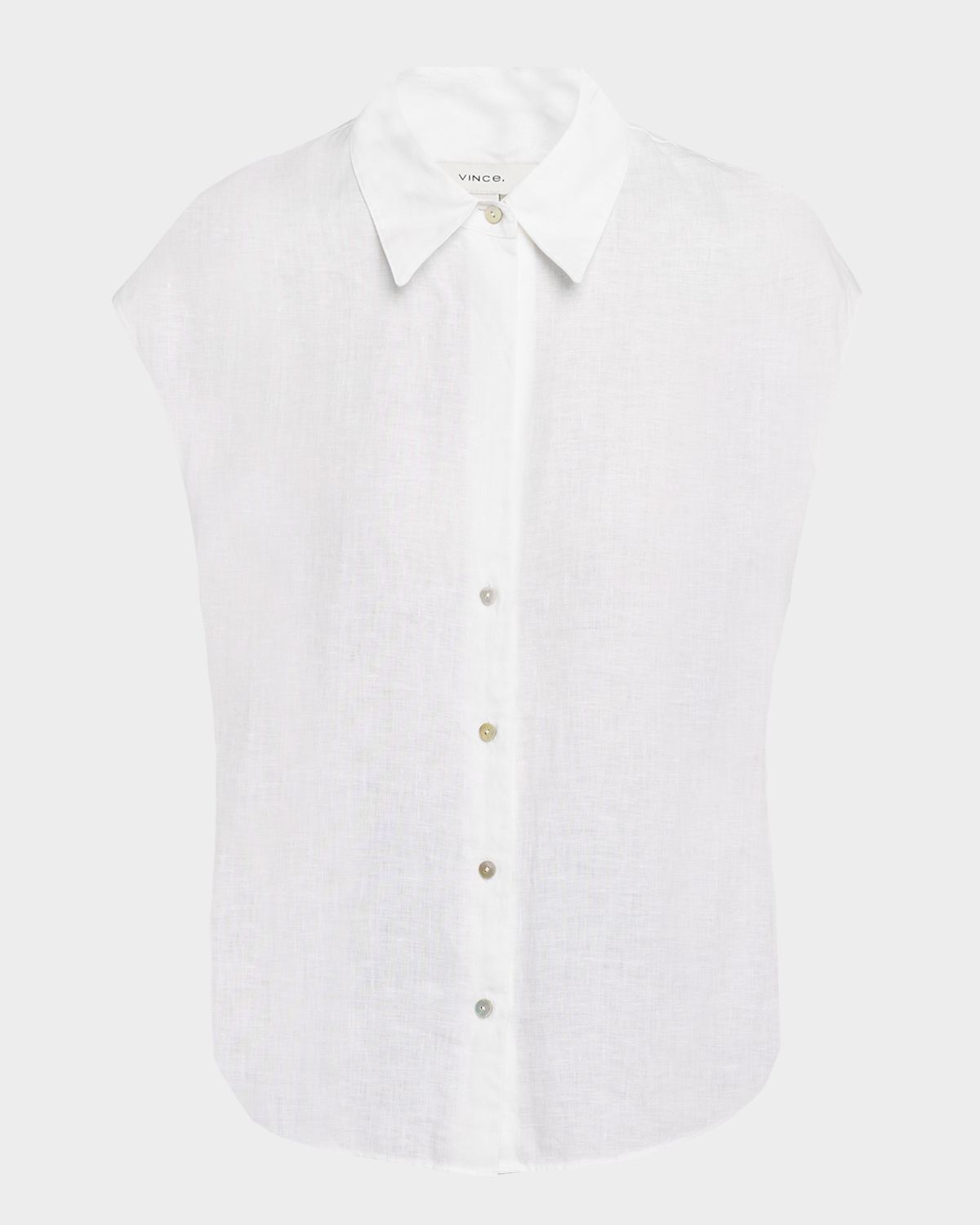 Vince Cap-Sleeve Linen Button-Front Blouse