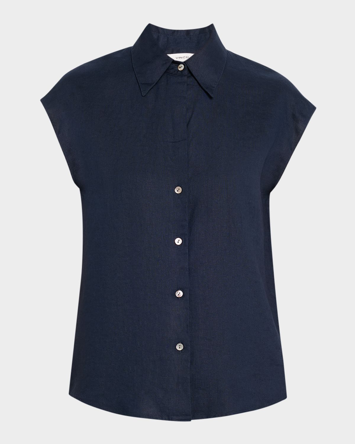 Vince Cap-Sleeve Linen Button-Front Blouse