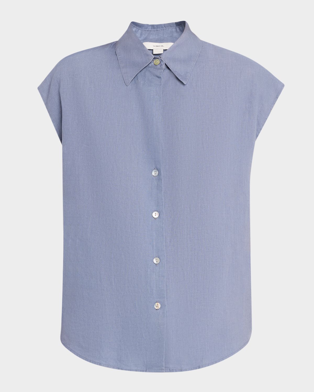 Vince Cap-Sleeve Linen Button-Front Blouse