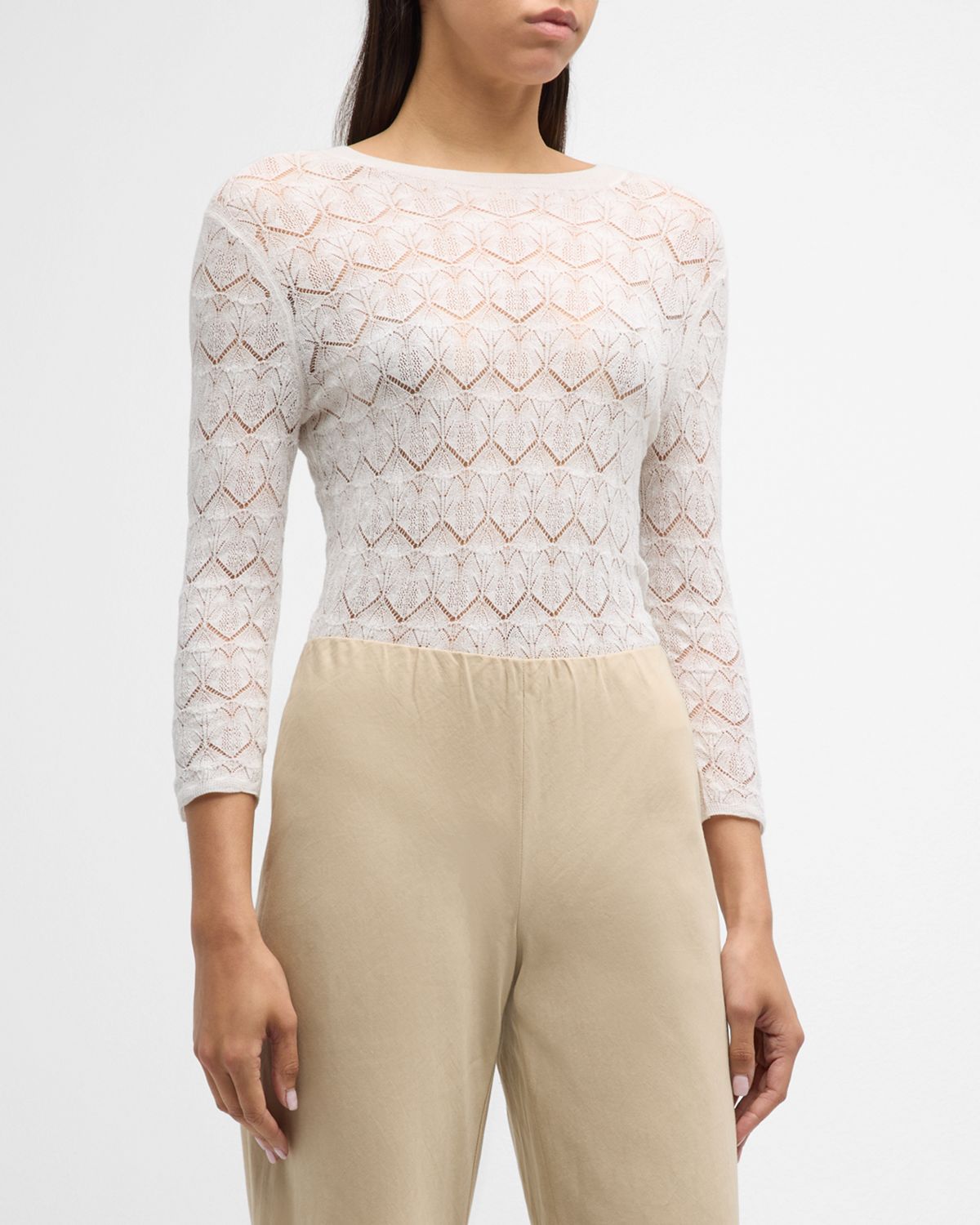 Vince Fine Lace 3/4-Sleeve Crewneck Top | Thumbnail 4 Vince Fine Lace 3/4-Sleeve Crewneck Top | Thumbnail 4