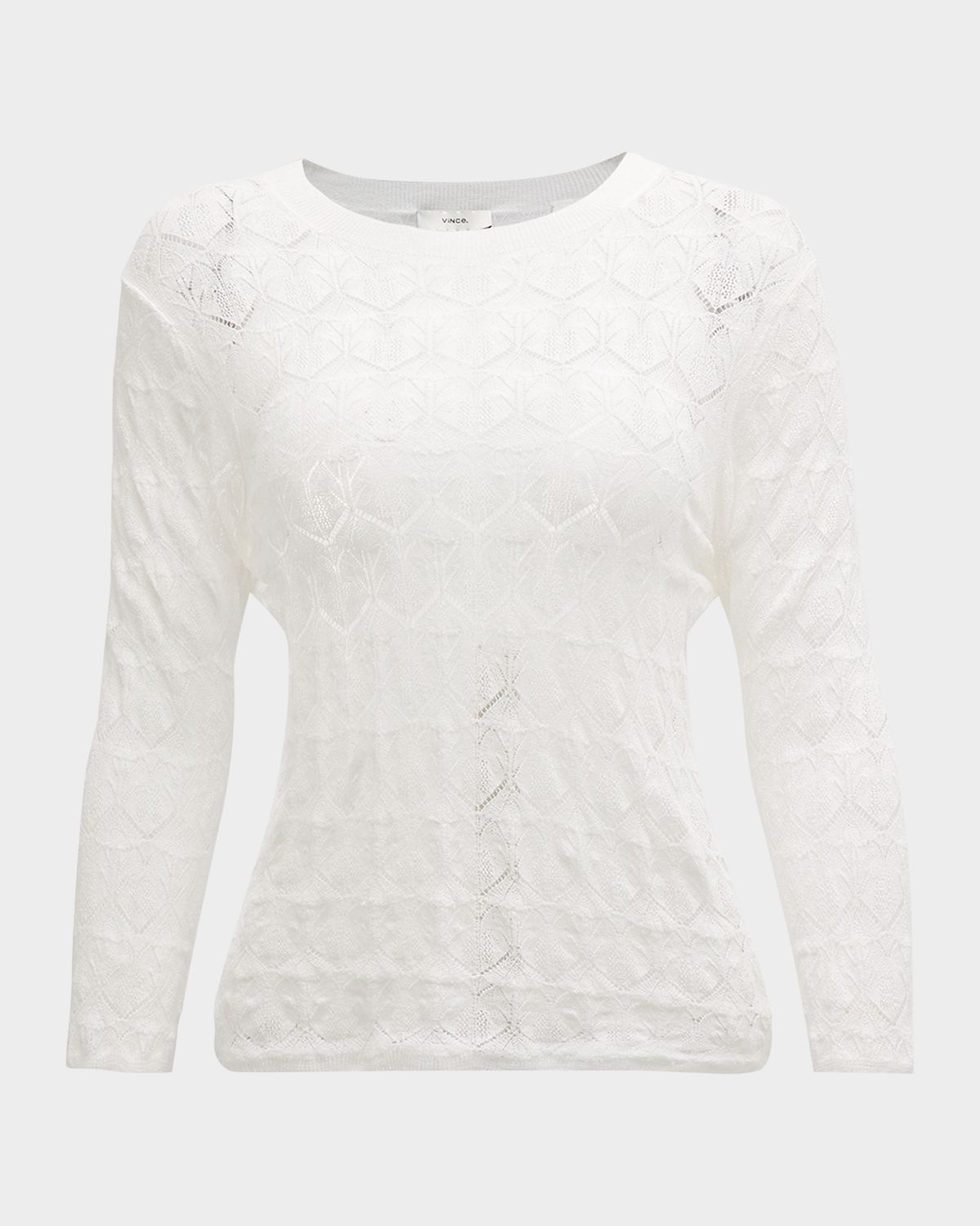 Vince Fine Lace 3/4-Sleeve Crewneck Top
