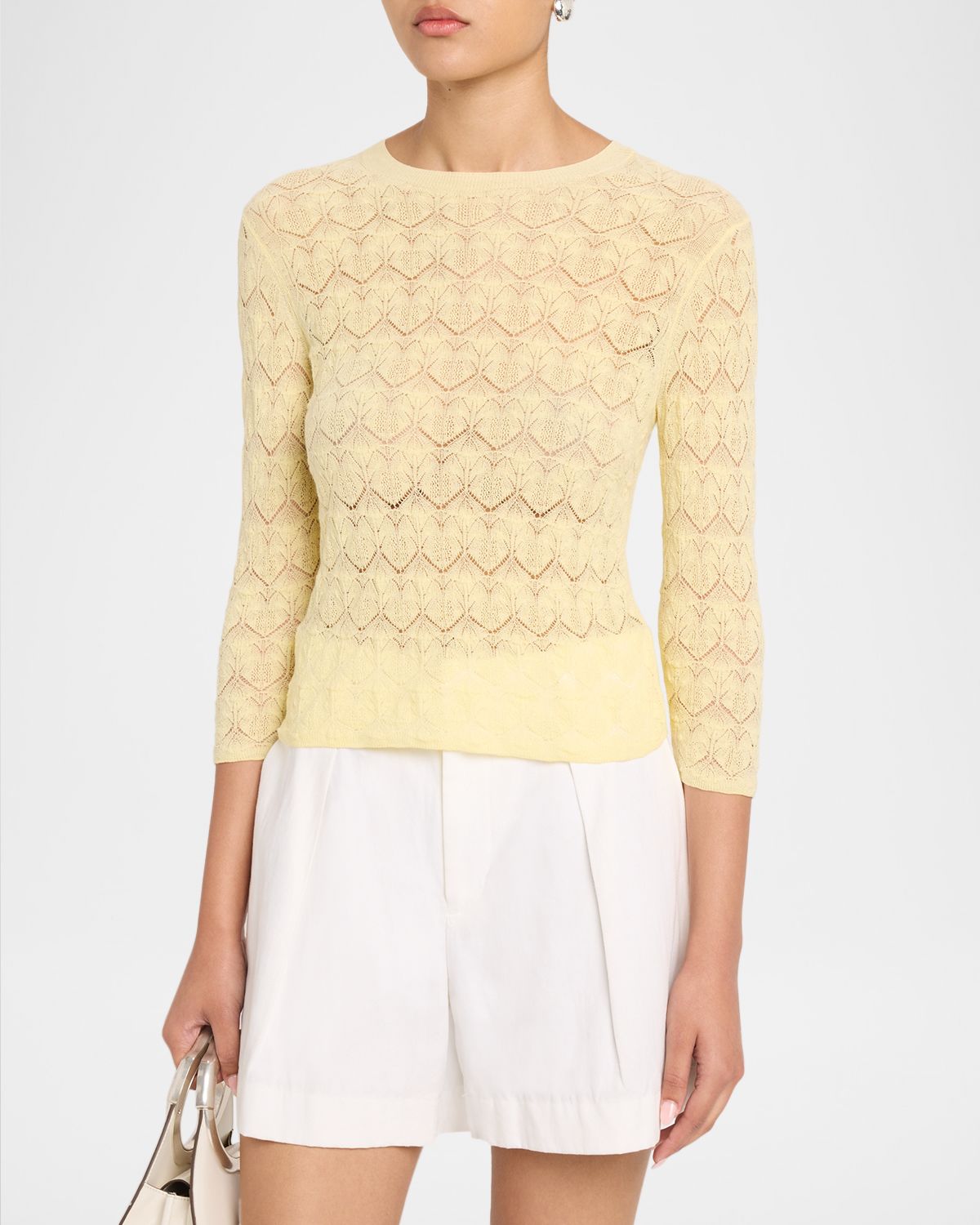 Vince Fine Lace 3/4-Sleeve Crewneck Top | Thumbnail 4 Vince Fine Lace 3/4-Sleeve Crewneck Top | Thumbnail 4