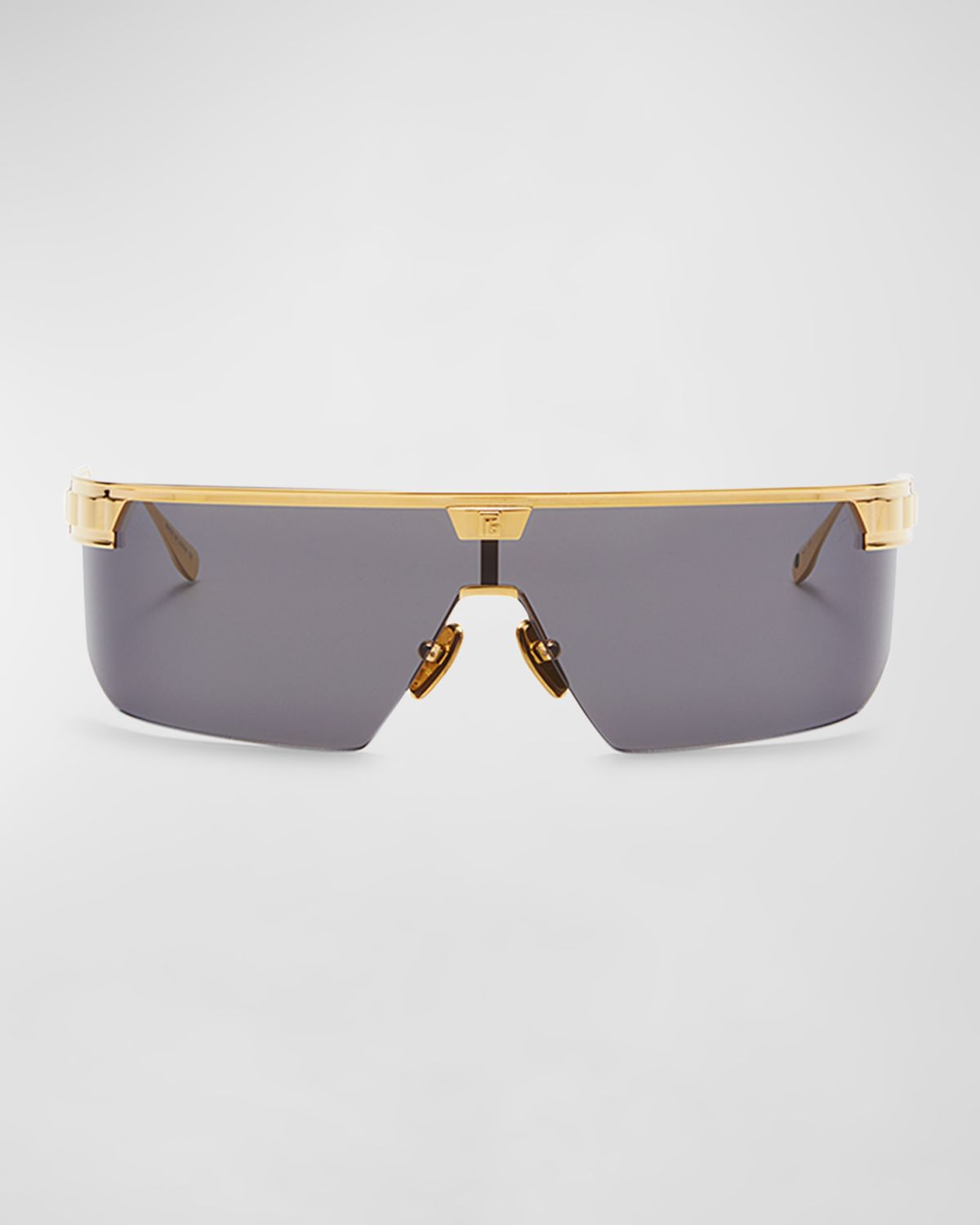 Balmain Major Half-Rimmed Titanium Shield Sunglasses