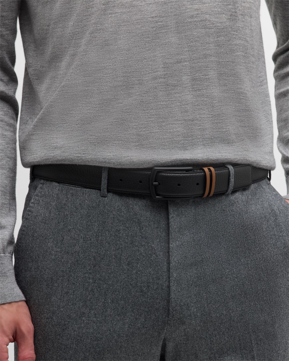 ZEGNA Men 's Grained Calfskin Belt