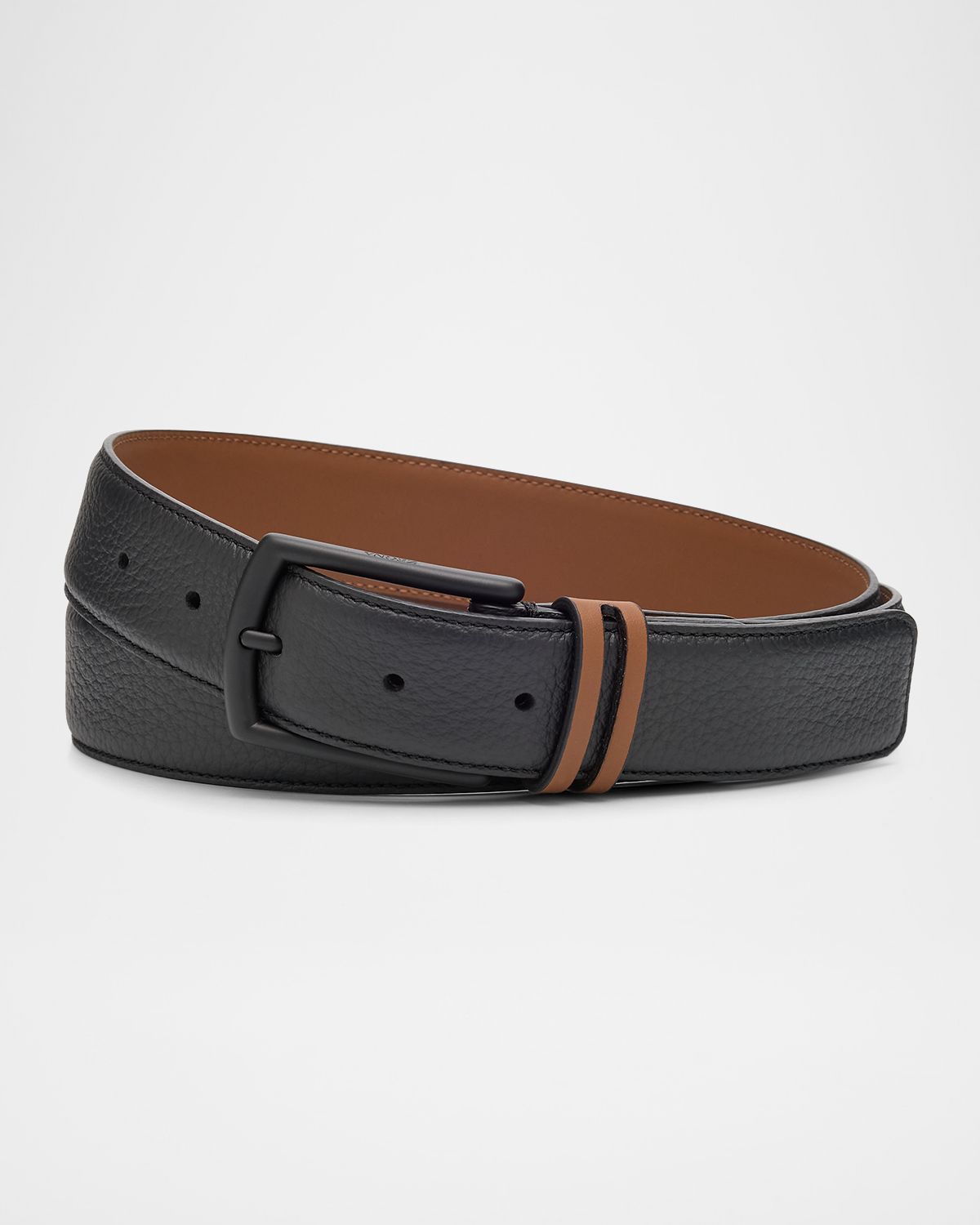 ZEGNA Men 's Grained Calfskin Belt