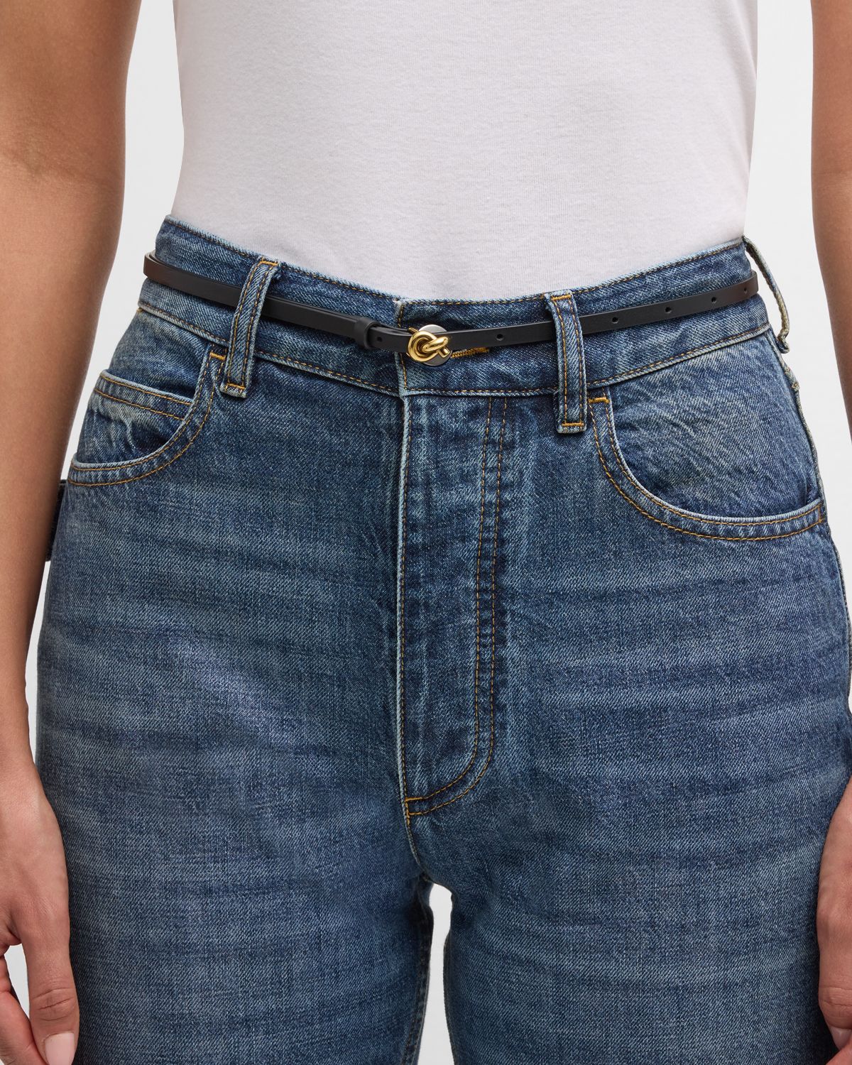 Bottega Veneta Knot Leather & Brass Skinny Belt