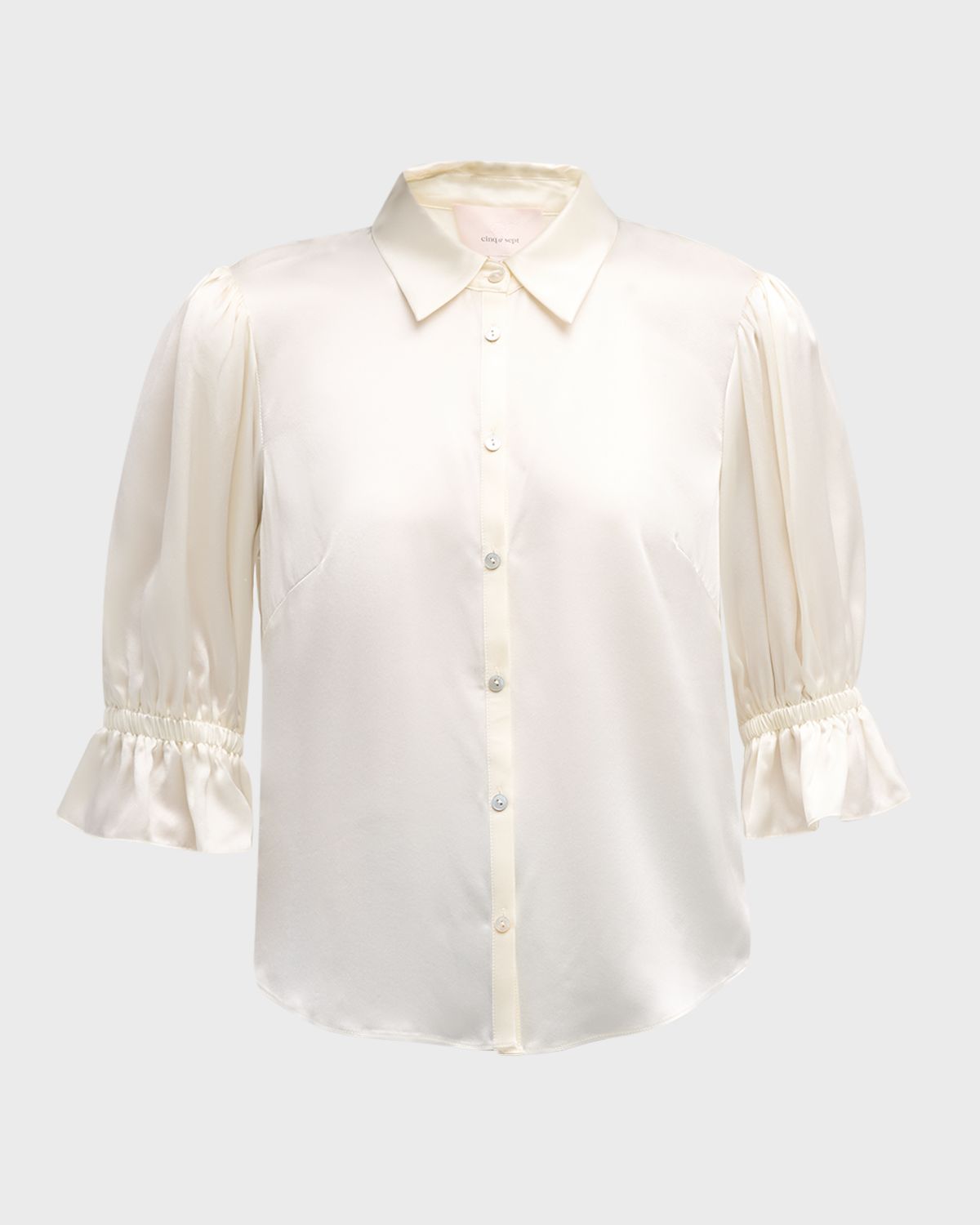 Cinq a Sept Fiona Silk Satin Short-Sleeve Top