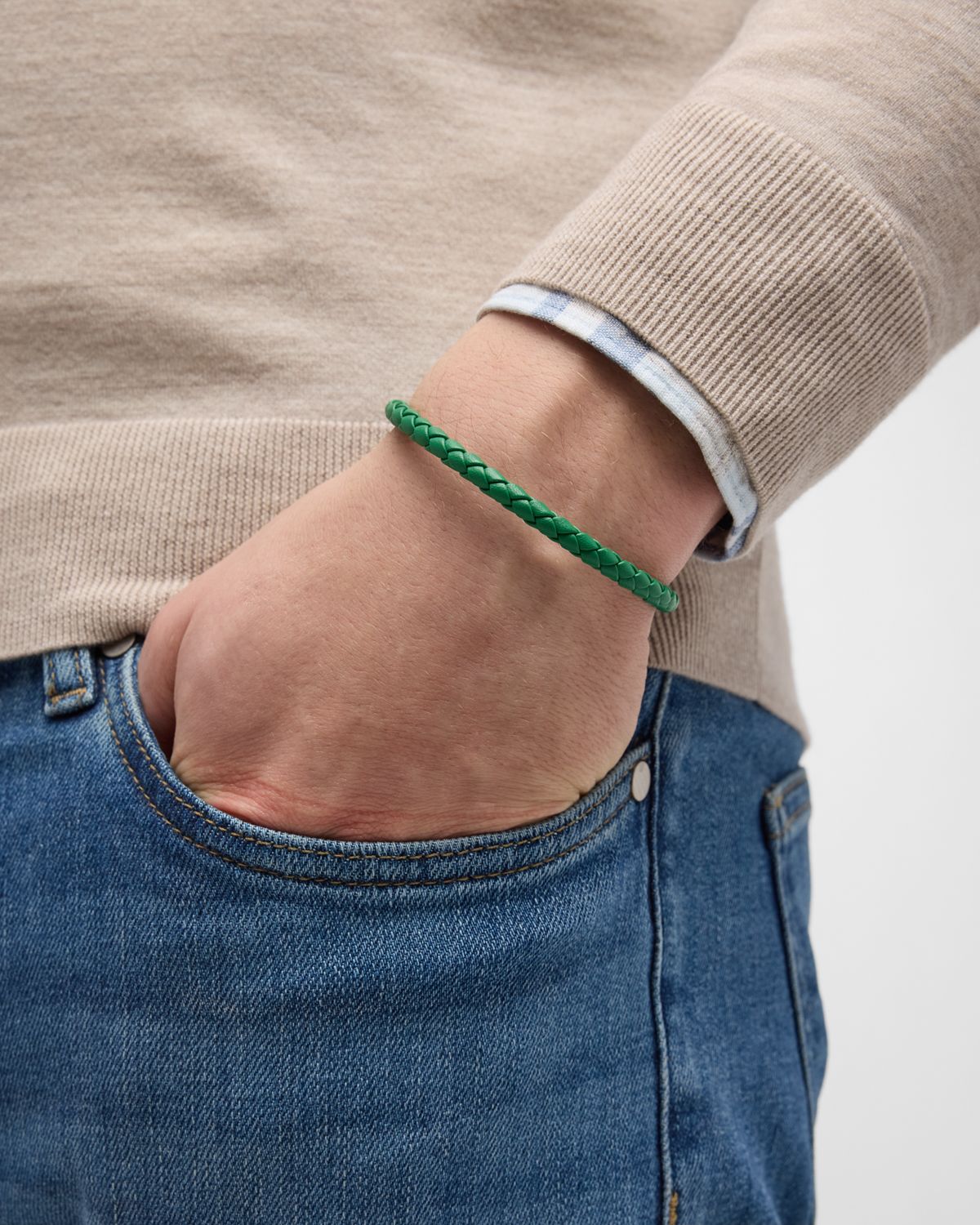 Jan Leslie Men 's Magnetic Braided Leather Bracelet