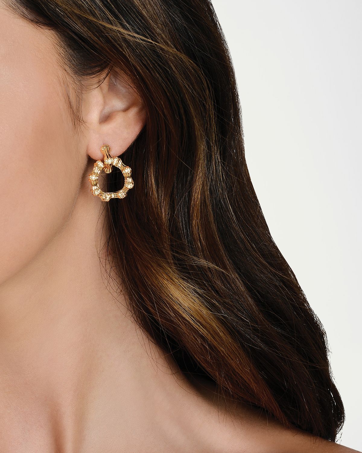 Anabel Aram Jewelry Cubic Zirconia Bamboo Double Hoop Earrings