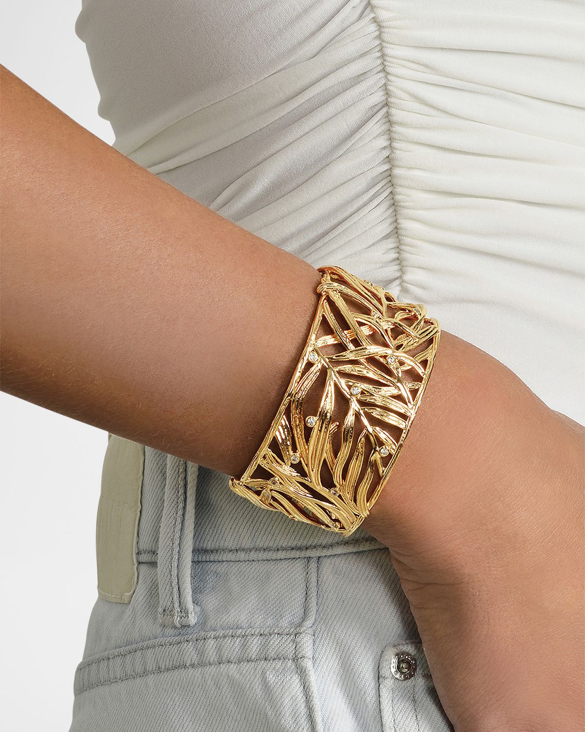 Anabel Aram Jewelry Cubic Zirconia Palm Leaves Cuff Bracelet