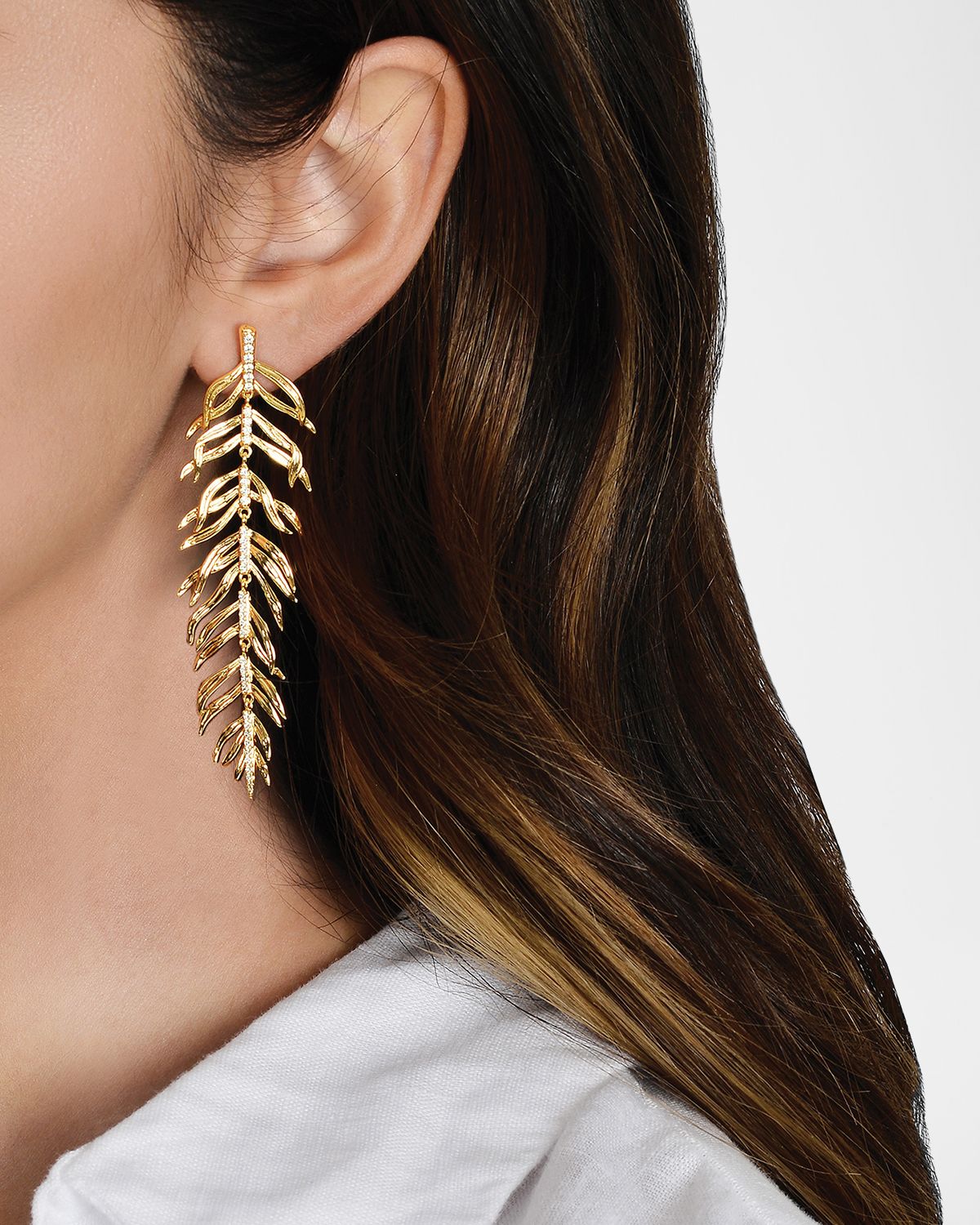 Anabel Aram Jewelry Cubic Zirconia Palm Leaves Earrings