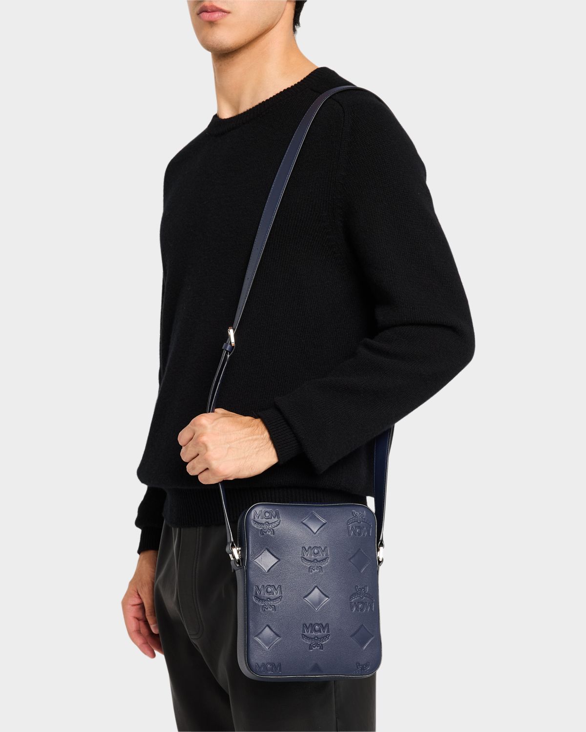 MCM Men 's Klassik Monogram Embossed Leather Crossbody Bag