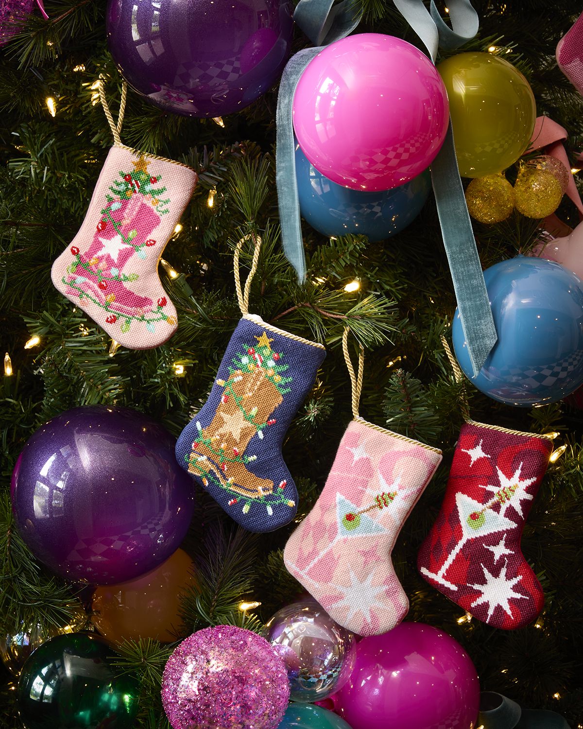 Bauble Stockings x Sainty Nelsen "Pink Holly Jolly Molly Martini" Mini Bauble Stocking