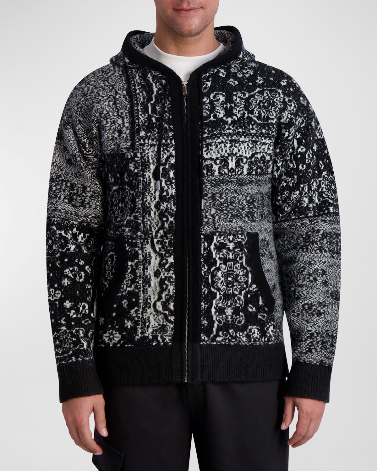 Karl Lagerfeld Paris White Label Bandana Full-Zip Hooded Sweater Cardigan